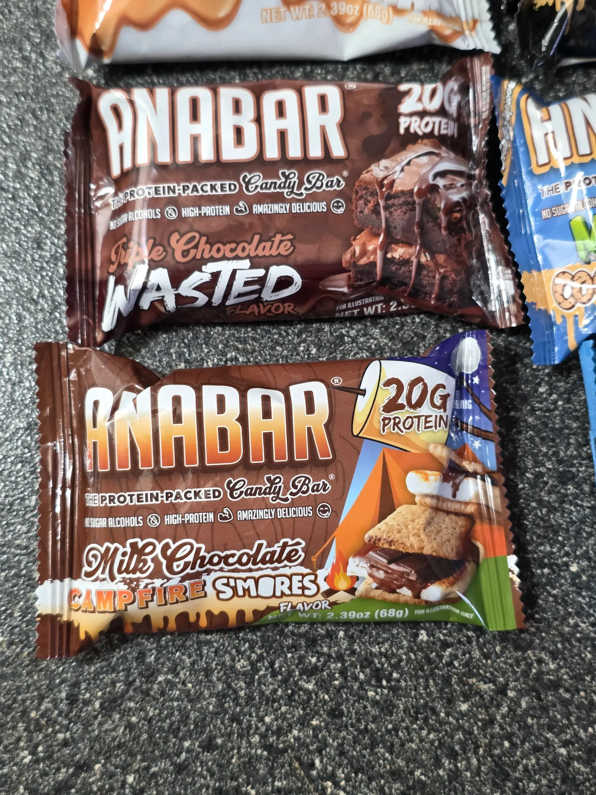 Anabar Variety Pack: Fluff n' Butter, Death by Peanut Butter, Triple Chocolate Wasted, Monster Cookie Crunch, Milk Chocolate Campfire S'mores, and White Chocolate Cookies & Cream.
