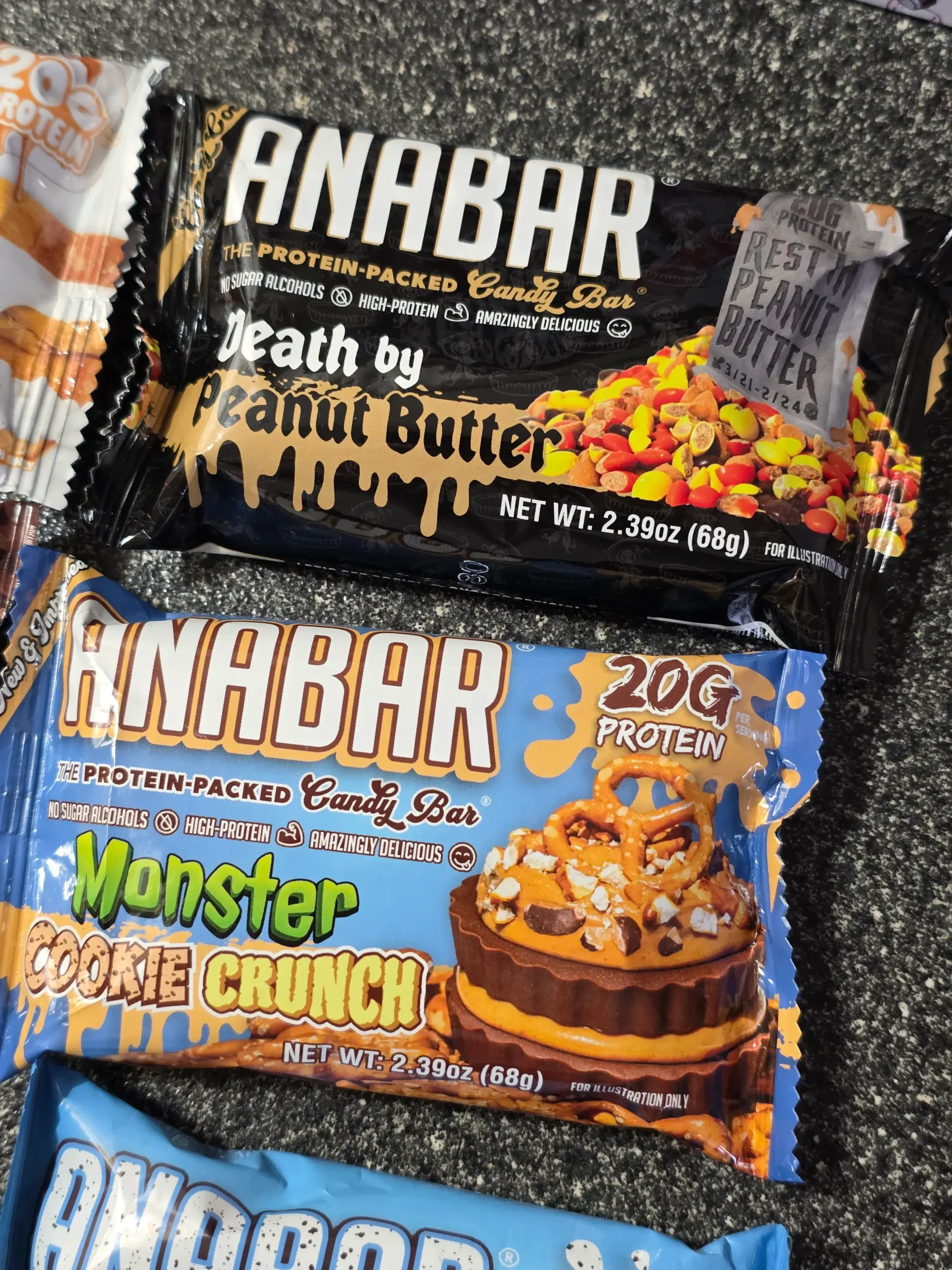 Anabar Variety Pack: Fluff n' Butter, Death by Peanut Butter, Triple Chocolate Wasted, Monster Cookie Crunch, Milk Chocolate Campfire S'mores, and White Chocolate Cookies & Cream.