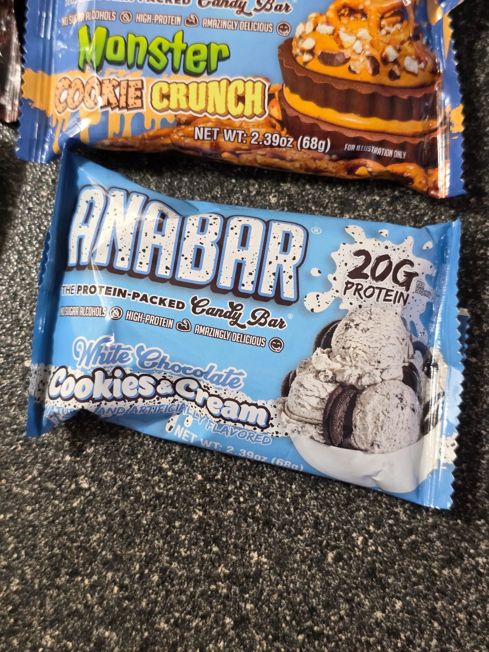 Anabar Variety Pack: Fluff n' Butter, Death by Peanut Butter, Triple Chocolate Wasted, Monster Cookie Crunch, Milk Chocolate Campfire S'mores, and White Chocolate Cookies & Cream.