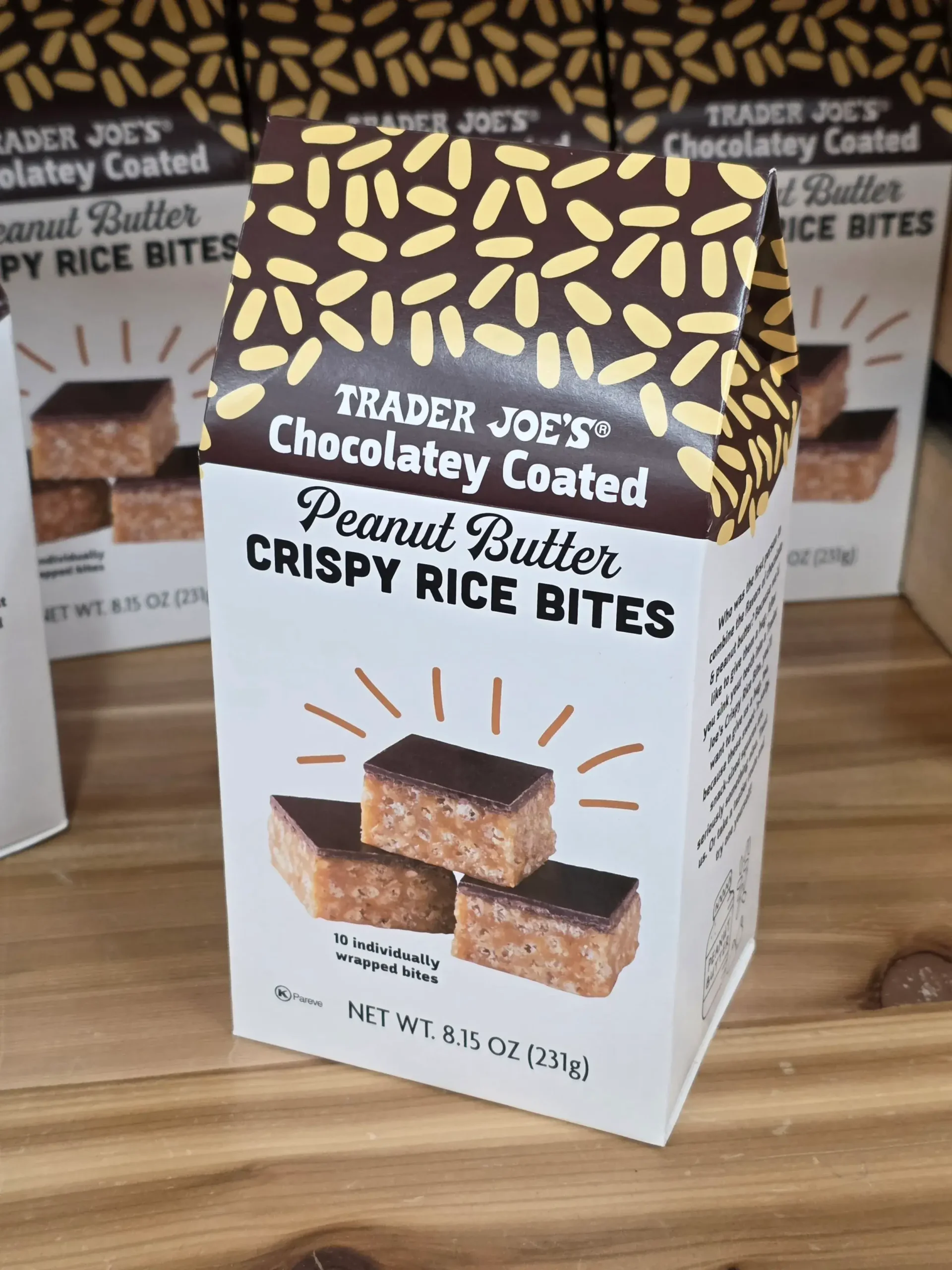 Trader Joe's Chocolatey Coated Peanut Butter Crispy Rice Bites.