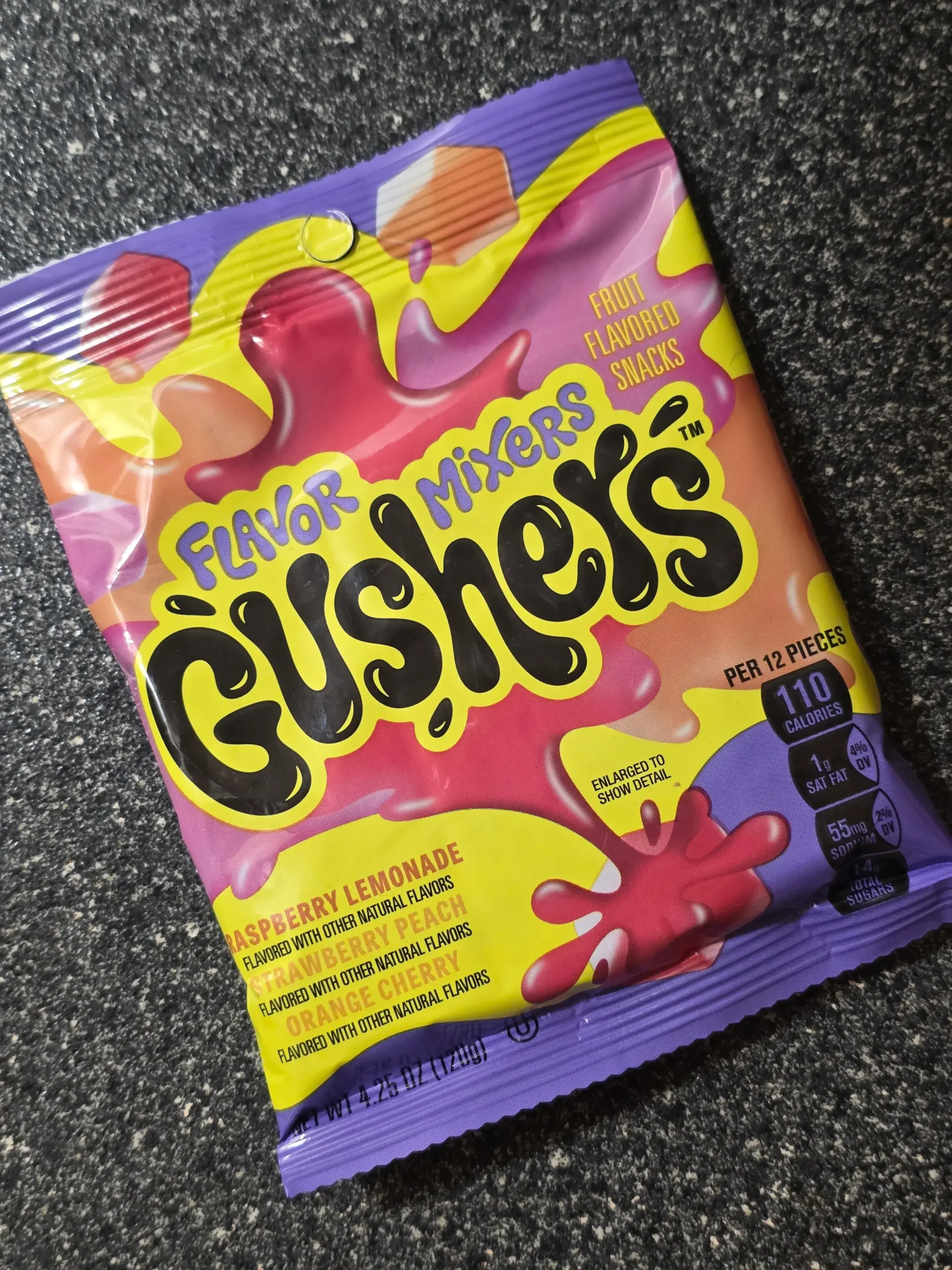 Gushers Flavor Mixers: Raspberry Lemonade, Strawberry Peach, and Orange Cherry.