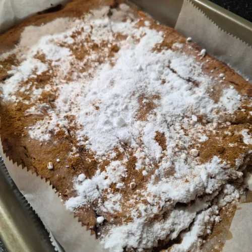 Low Calorie, Flourless, Sugarless Pumpkin Chocolate Chunk Cake.