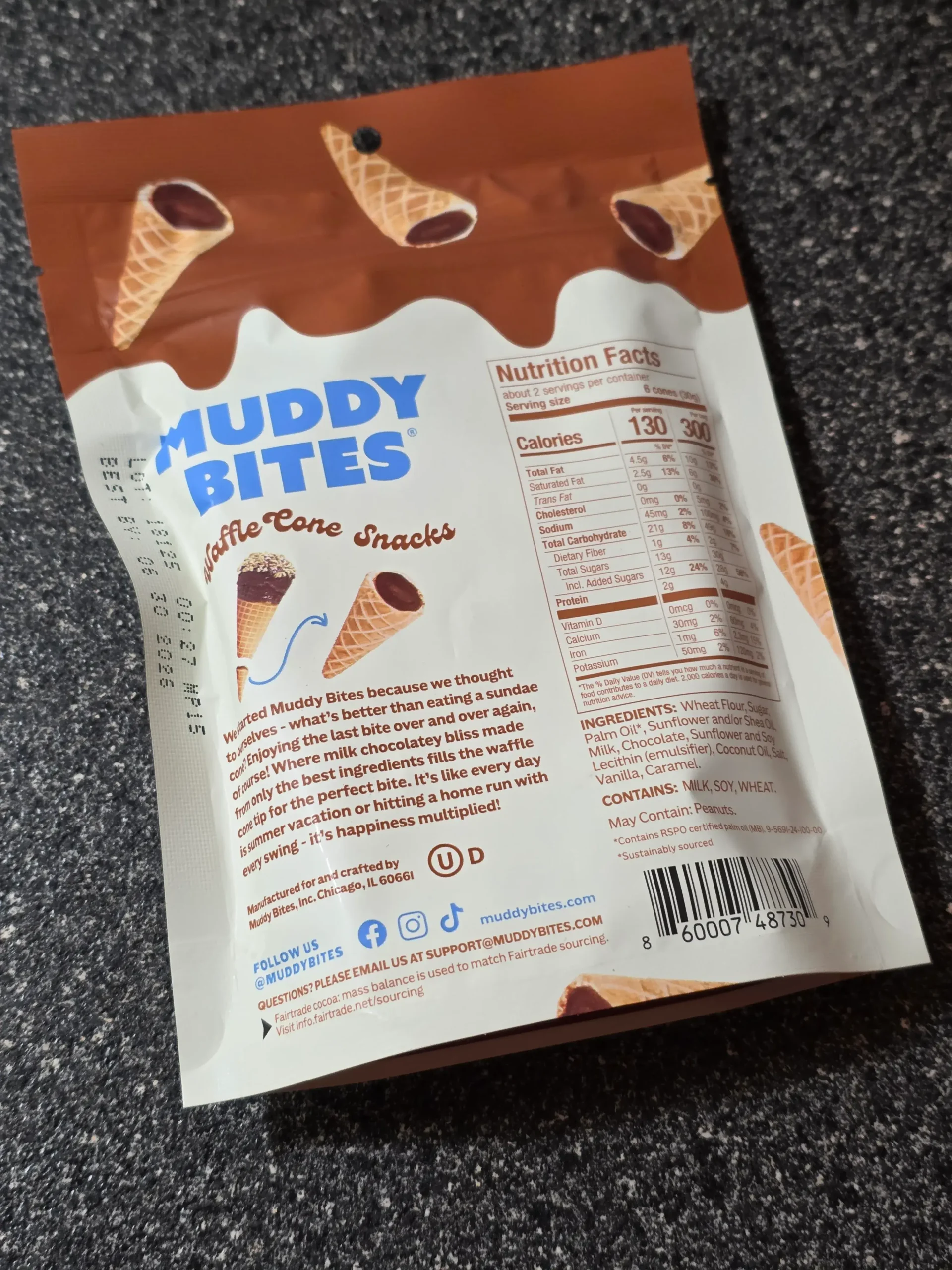 Muddy Bites Milk Chocolate Waffle Cones.