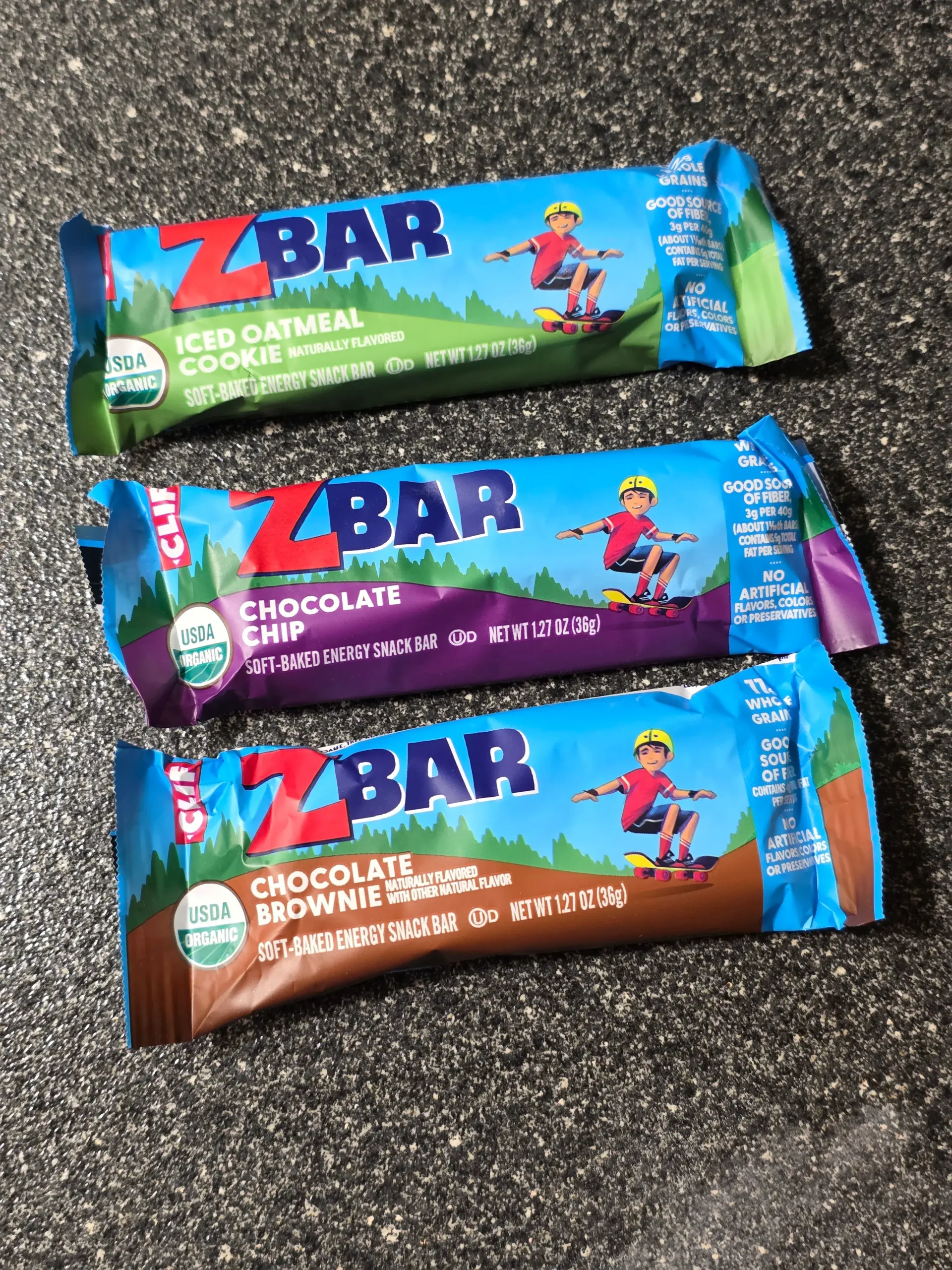 Clif ZBAR Protein and Oat Bars, Chocolate Chip, Chocolate Mint, and Cookies N' Creme.