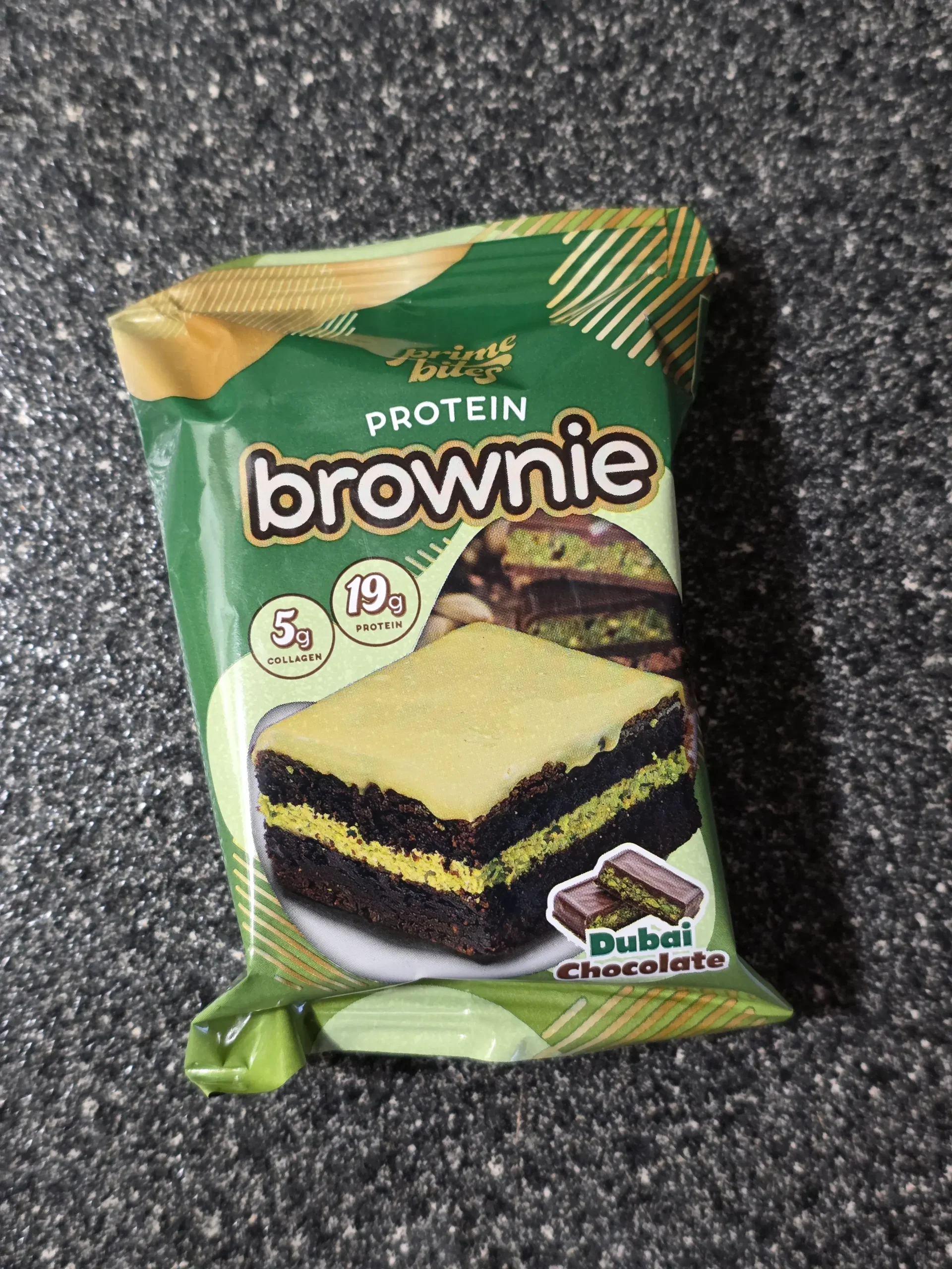 Prime Bites Dubai Chocolate Protein Brownies.