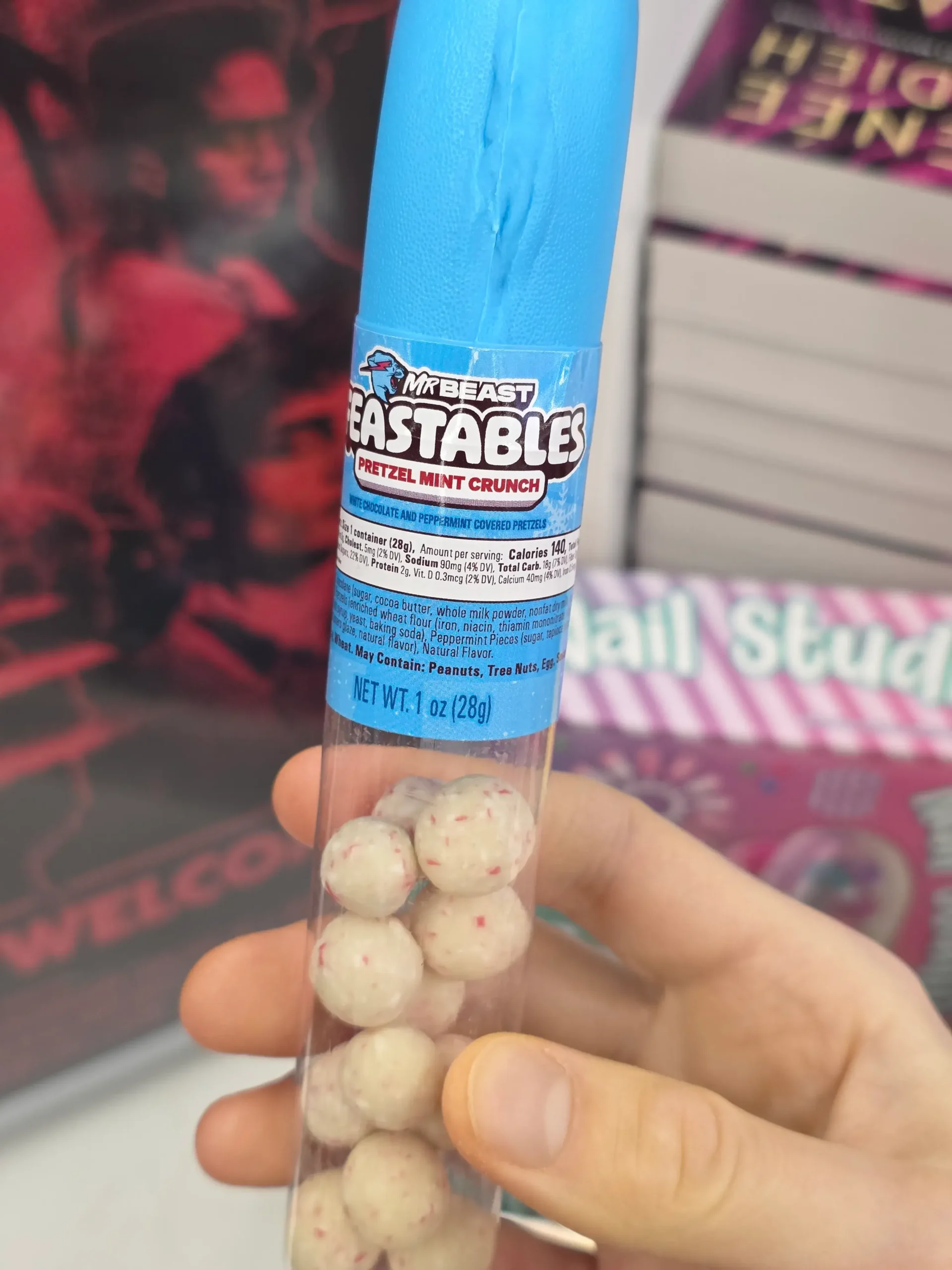 Mr Beast Feastables Pretzel Mint Crunch.