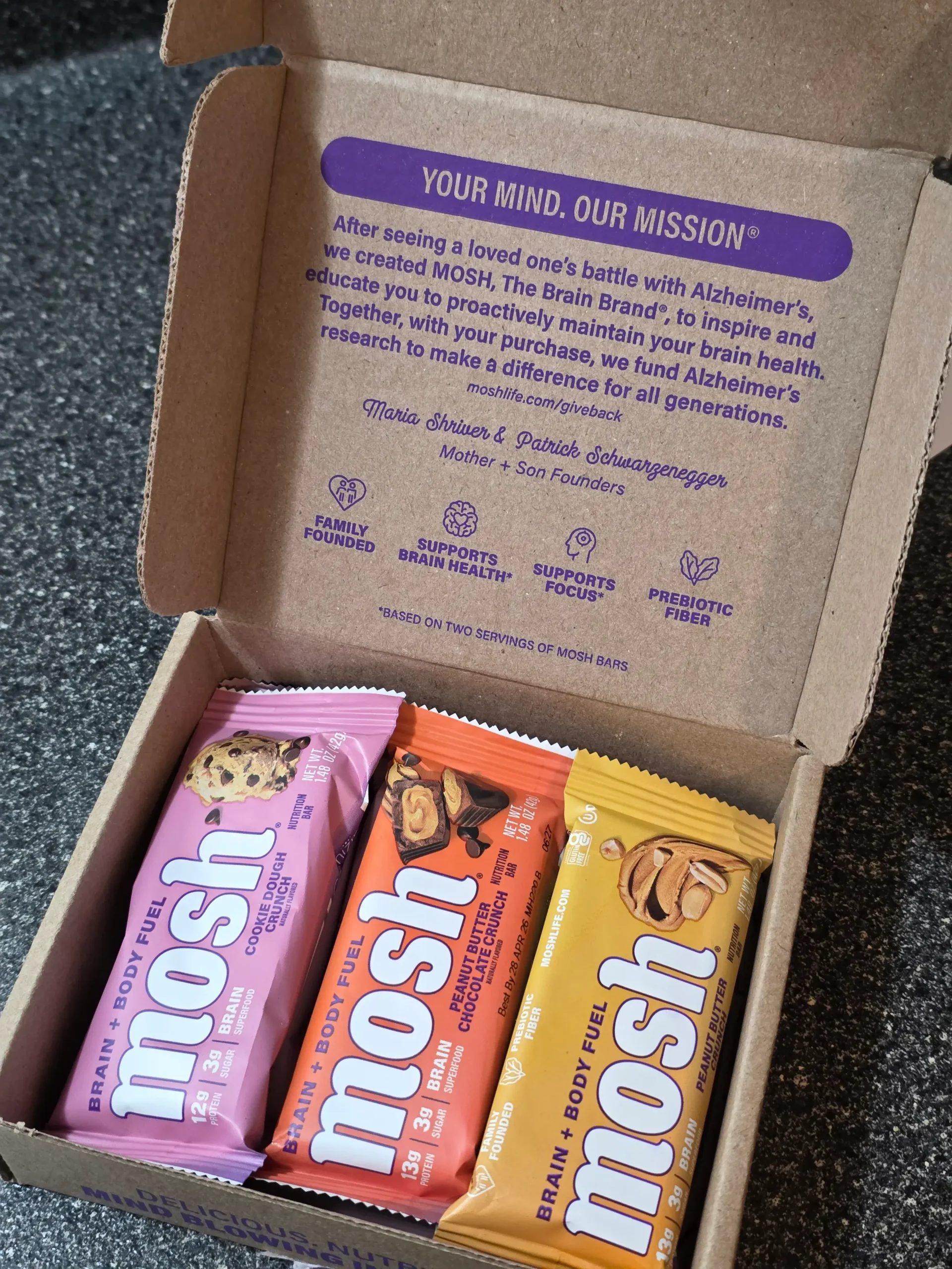 Mosh Protein Bar Trial Pack: I picked these up from their TikTok shop, which includes the following six flavors: Cookie Dough Crunch, Peanut Butter Chocolate Crunch, Lemon White Chocolate Crunch, and Raspberry White Chocolate Crunch.
