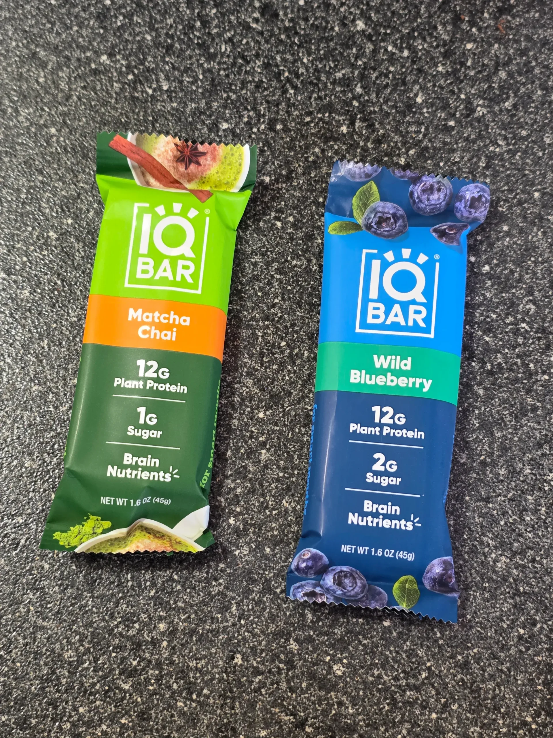 IQBAR Matcha Chai and Wild Blueberry.