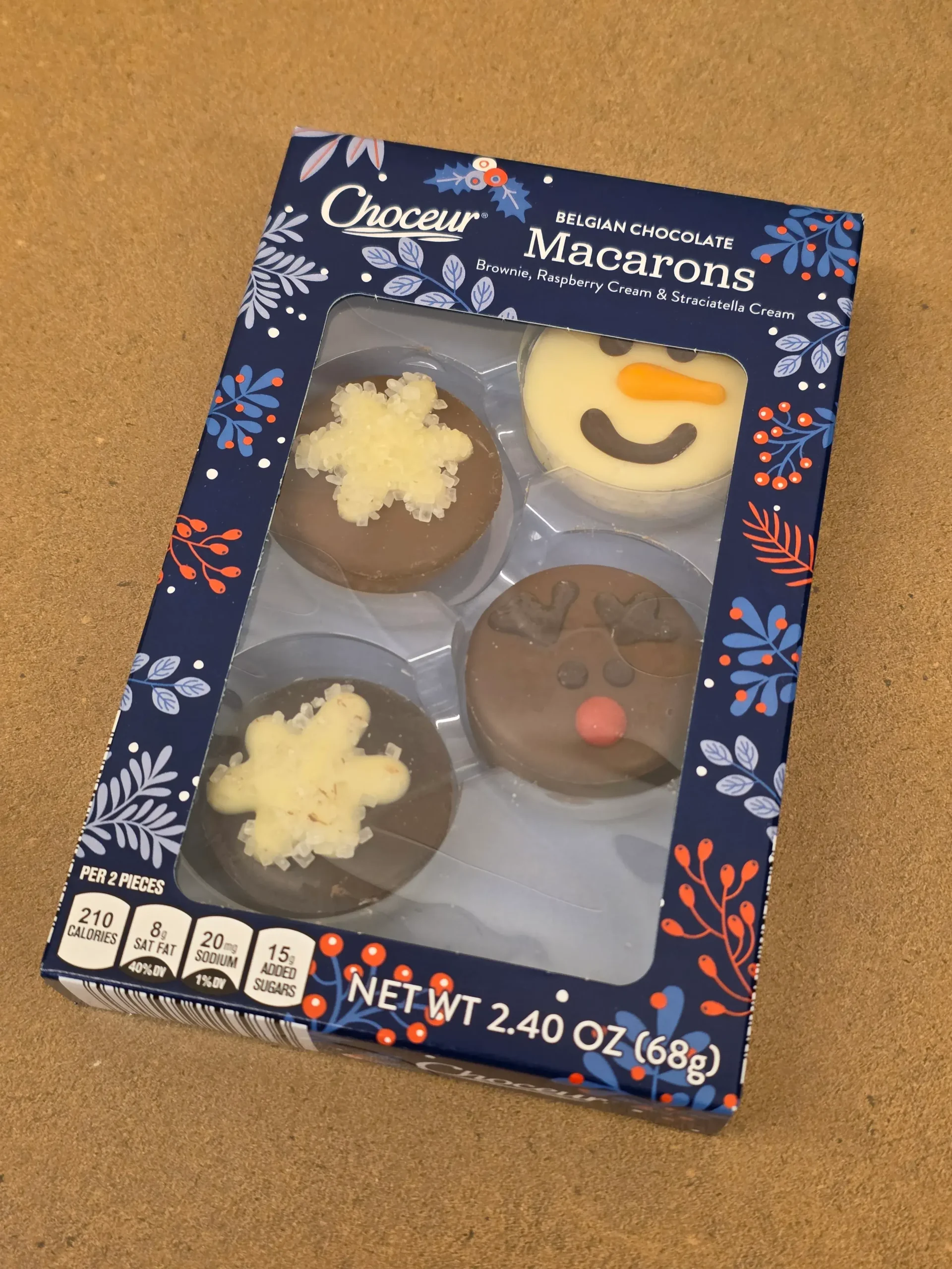 Choceur Belgian Chocolate Macarons: Brownie, Raspberry Cream & Straciatella Cream.