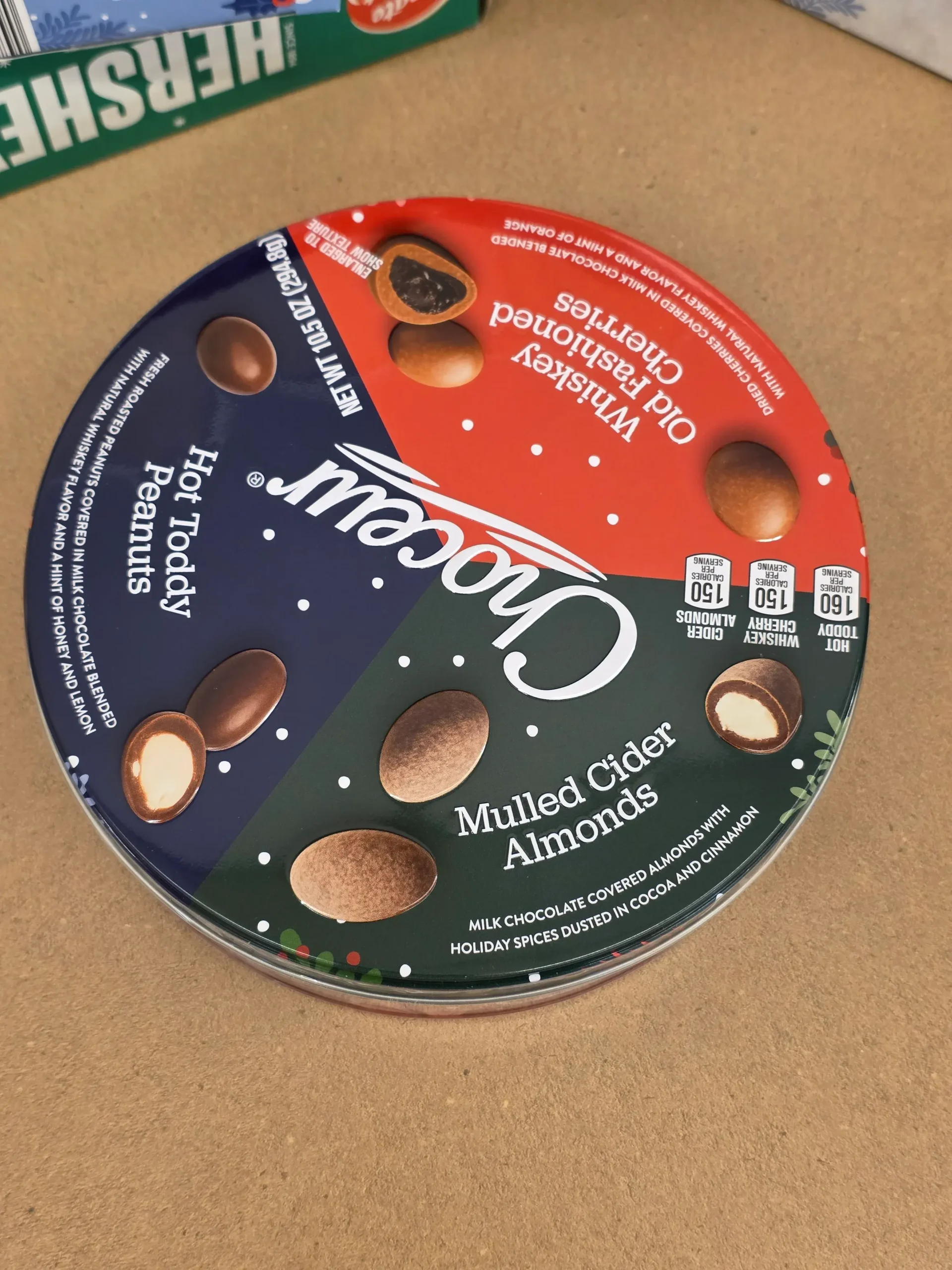 Choceur Mulled Cider Almonds, Hot Toddy Peanuts, and Whiskey Old Fashioned Cherries.