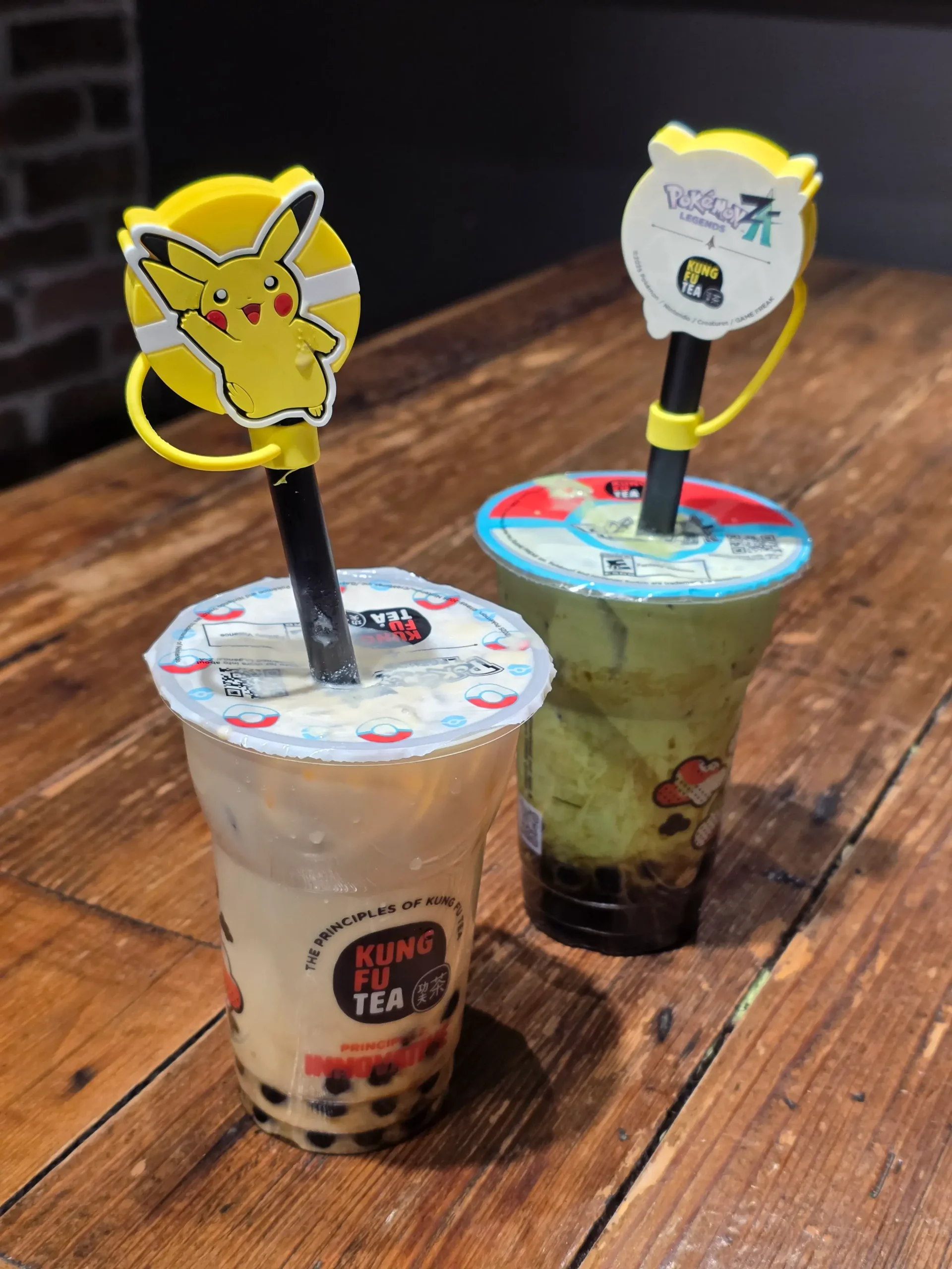 Kung Fu Tea Mega Matcha Evolution and Z-A Royale Milk Tea bubble tea.