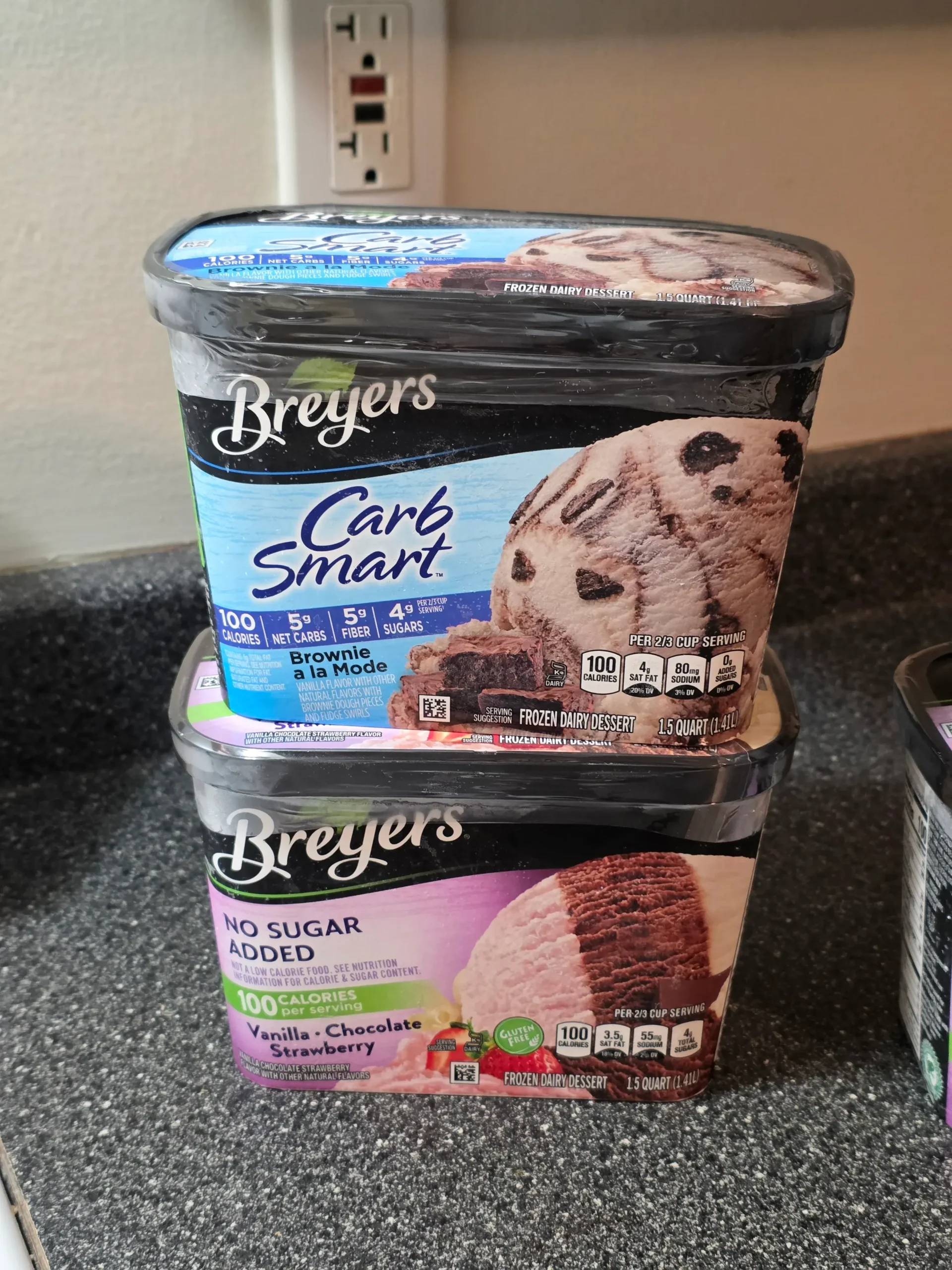 Breyers Carb Smart and No Sugar Added: Rocky Road, Vanilla, Brownie a la Mode and Vanilla, Chocolate, Strawberry.