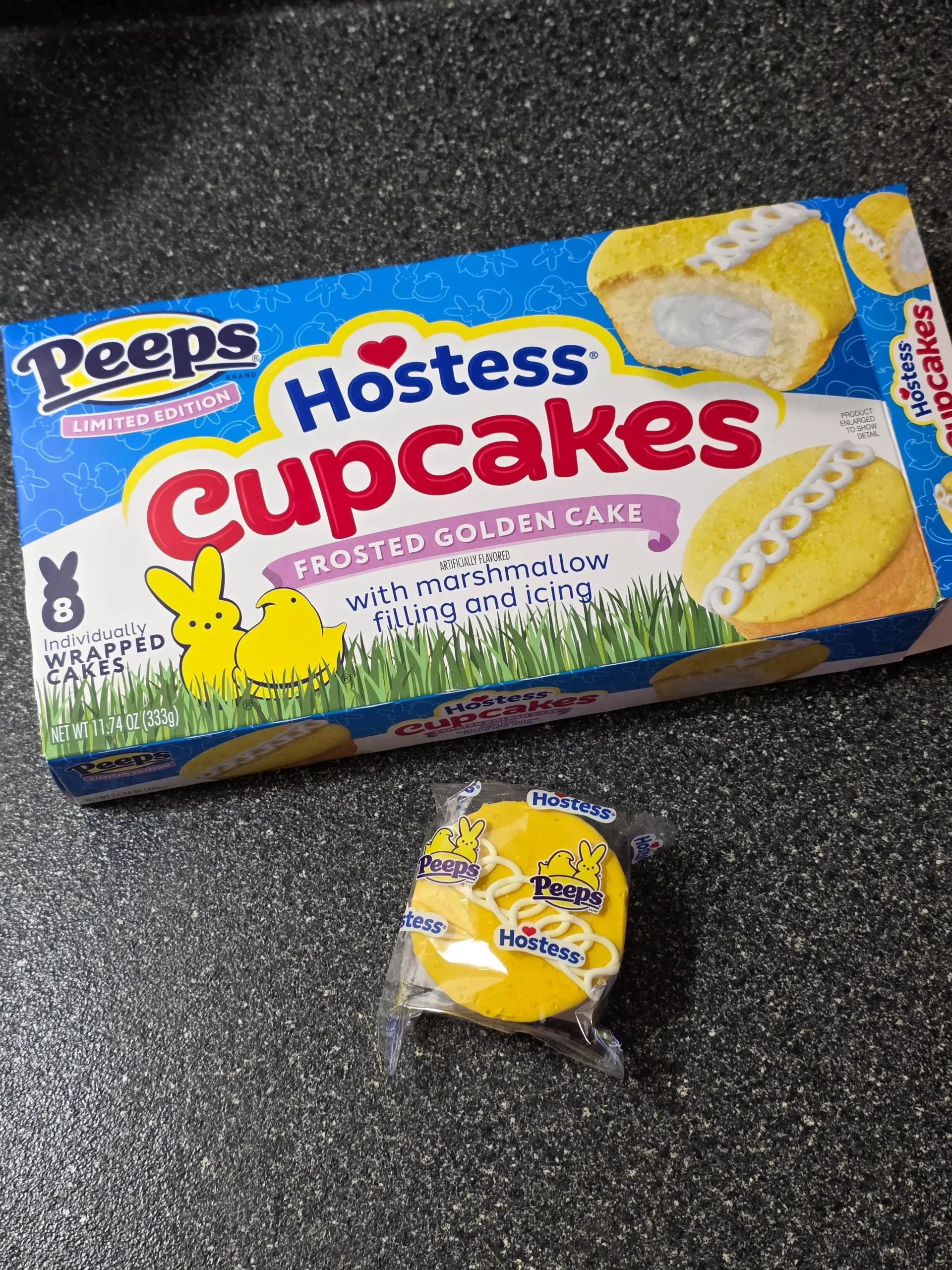 Hostess Peeps Cupcakes Frosted Golden Cake.