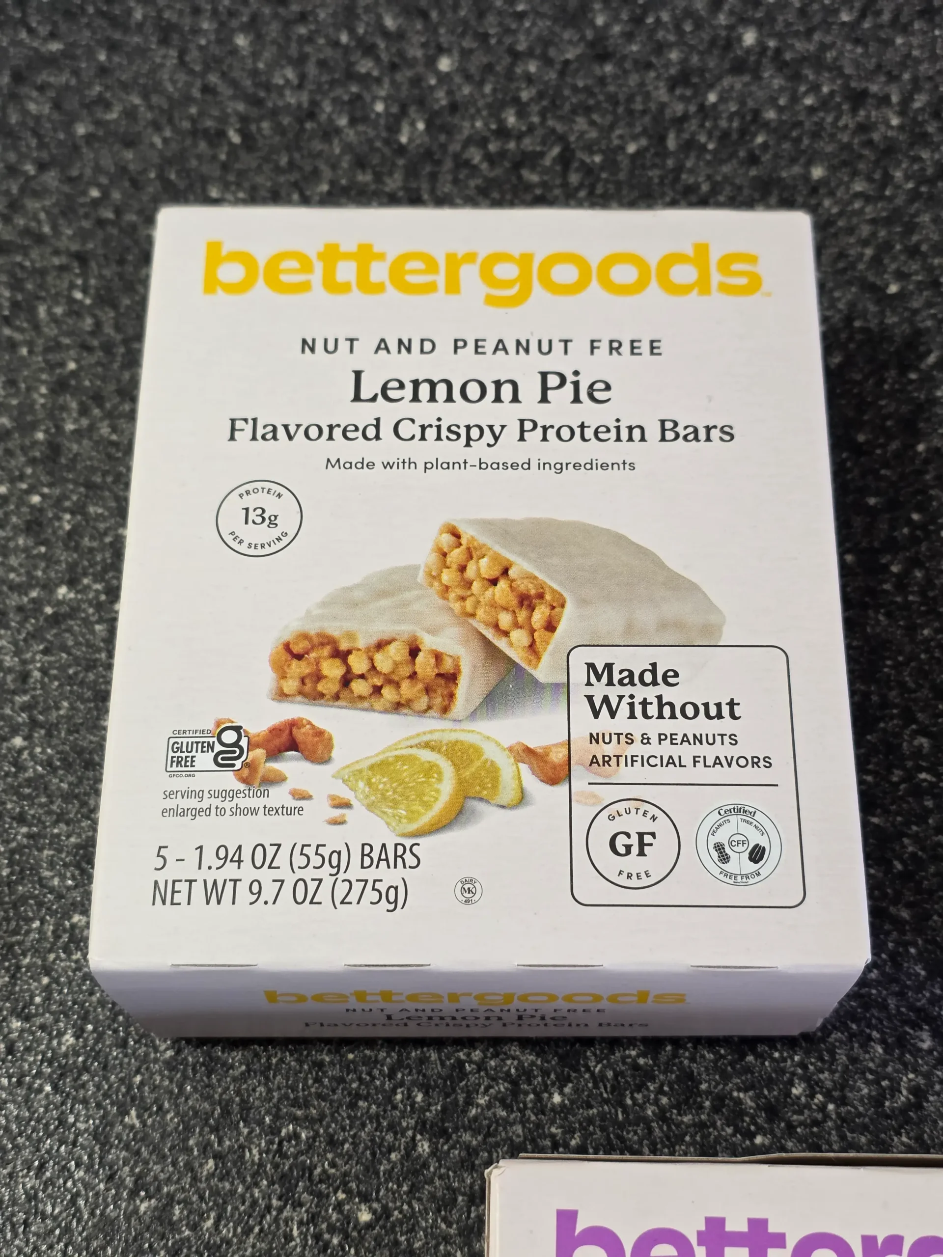 Walmart bettergoods Flavored Crispy Protein Bars: Lemon Pie, Tiramisu, and Cookies and Cream.