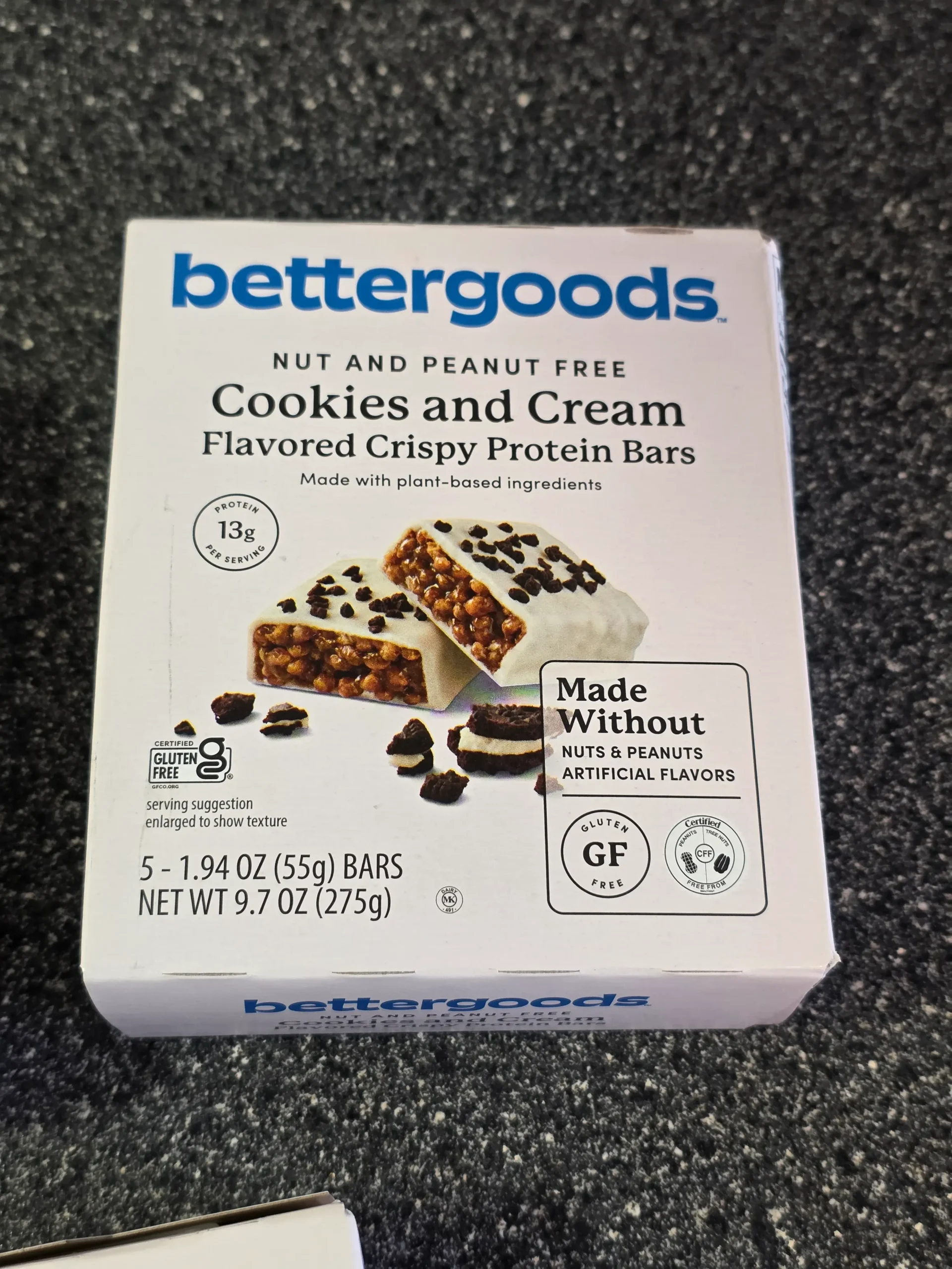 Walmart bettergoods Flavored Crispy Protein Bars: Lemon Pie, Tiramisu, and Cookies and Cream.