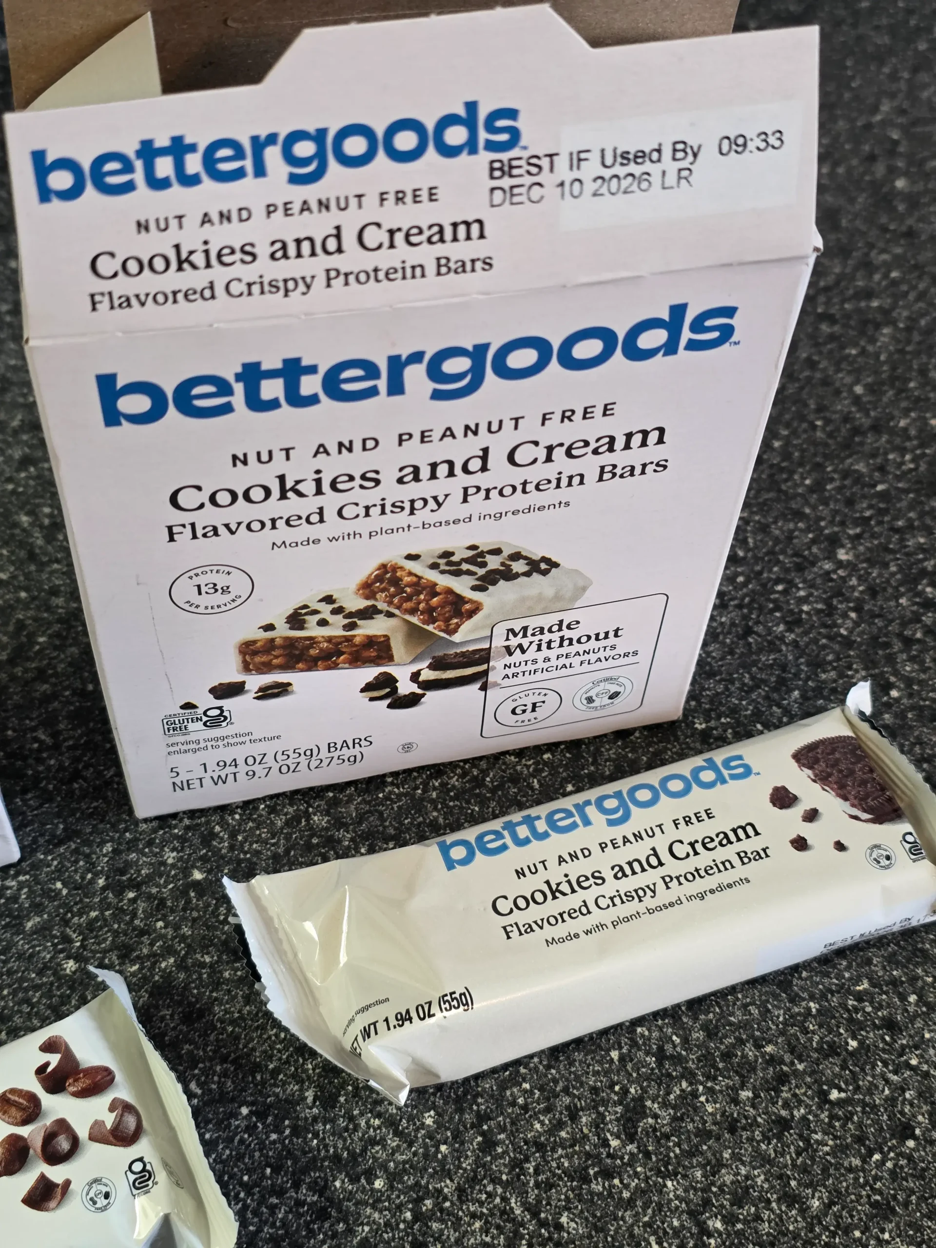 Walmart bettergoods Flavored Crispy Protein Bars: Lemon Pie, Tiramisu, and Cookies and Cream.