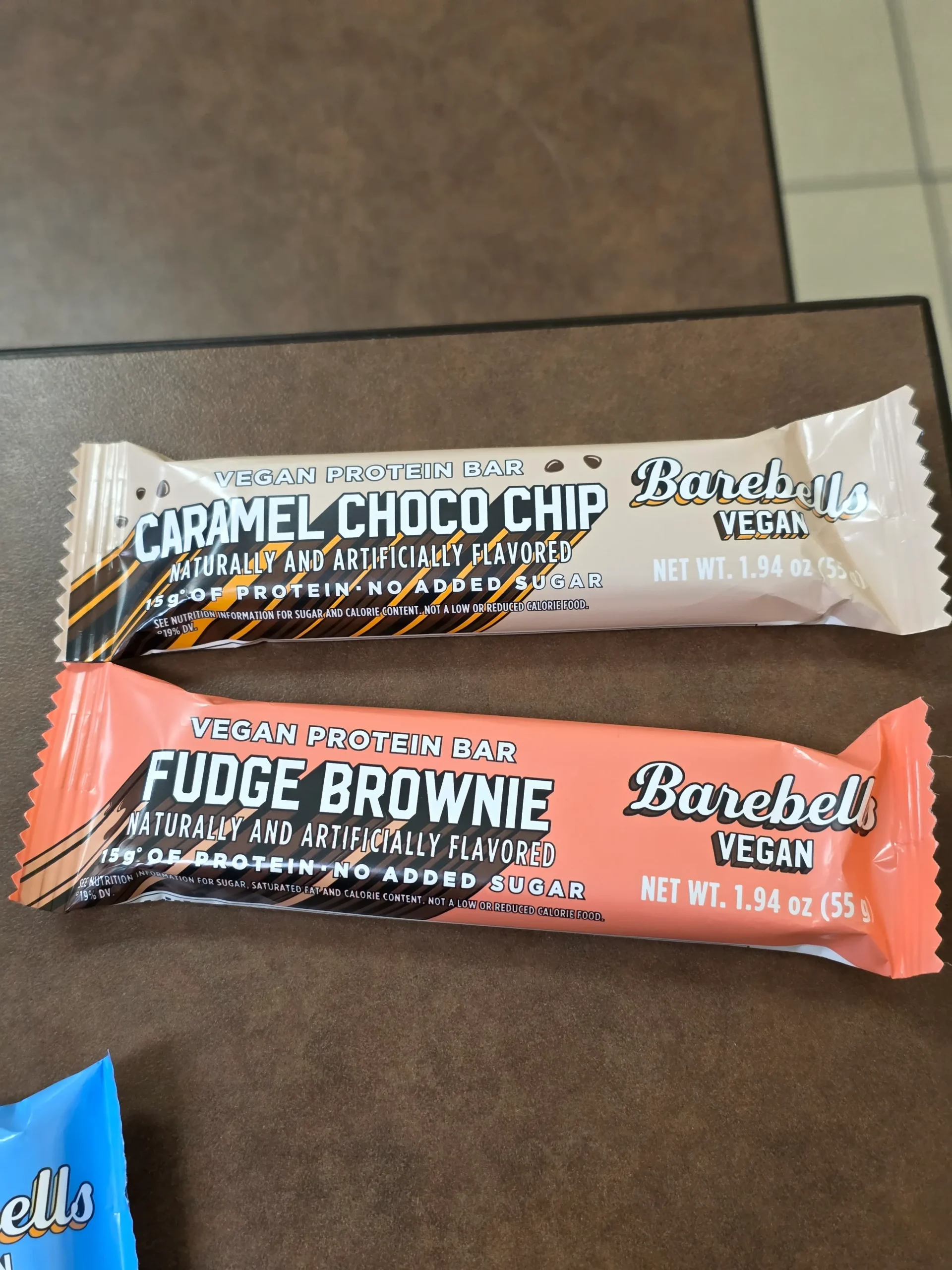 Barebells Vegan Protein Bar: Caramel Peanut, Fudge Brownie, and Caramel Choco Chip.