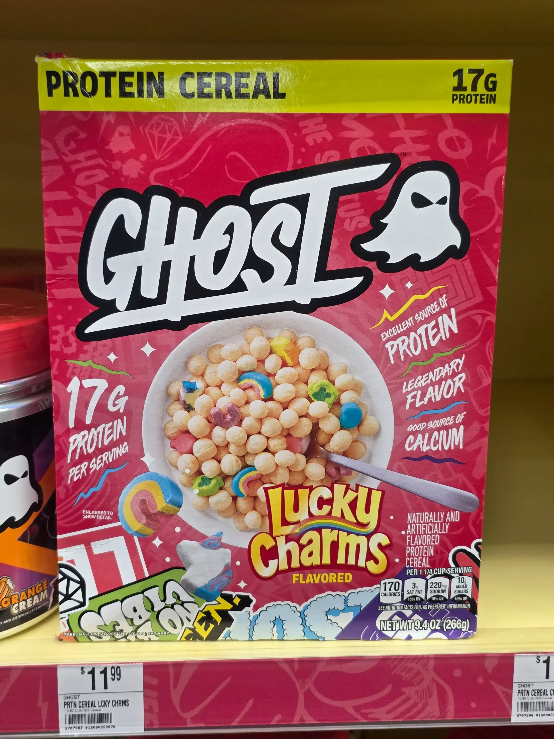 Ghost Lucky Charms Protein Cereal.
