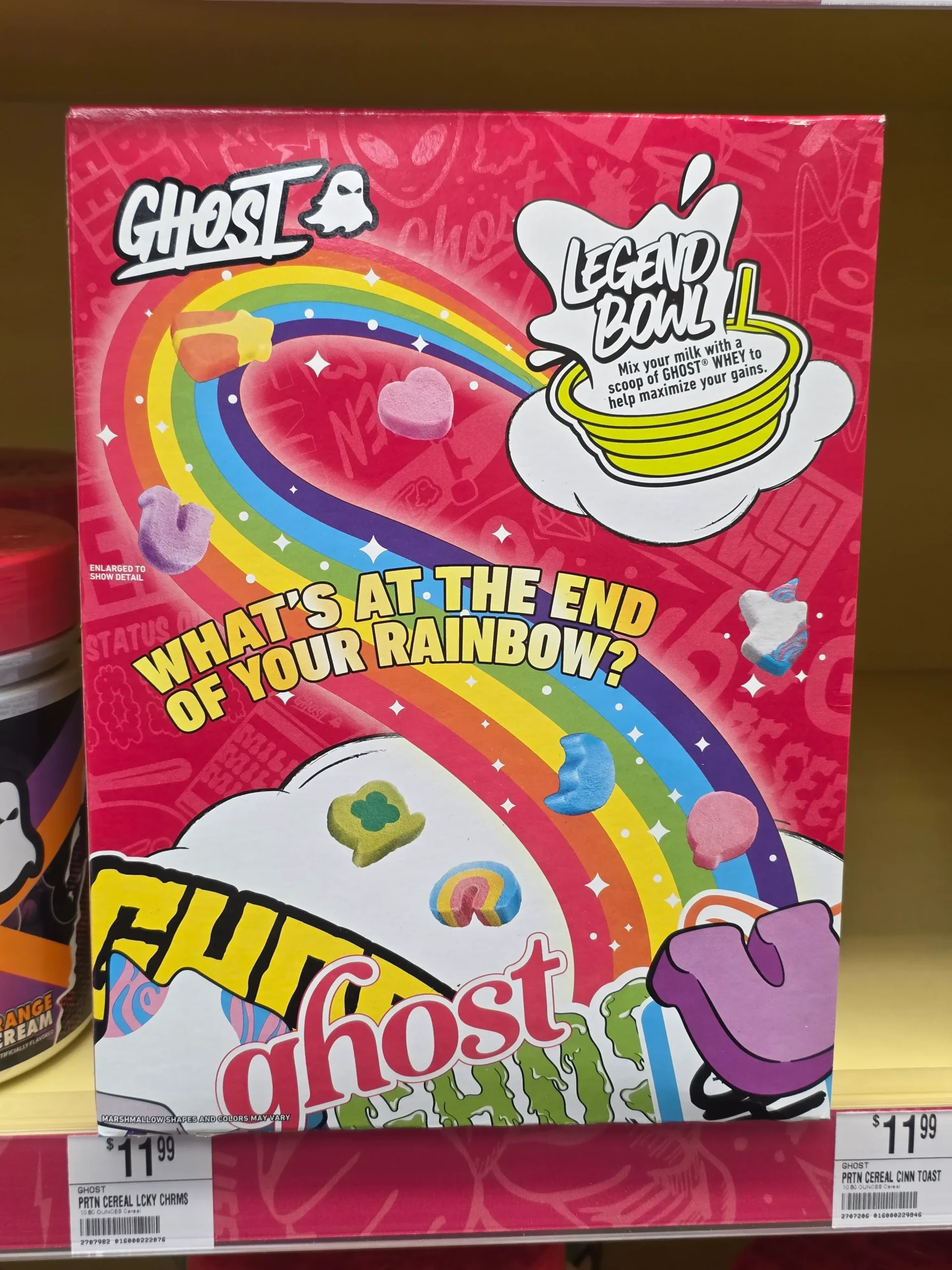 Ghost Lucky Charms Protein Cereal.