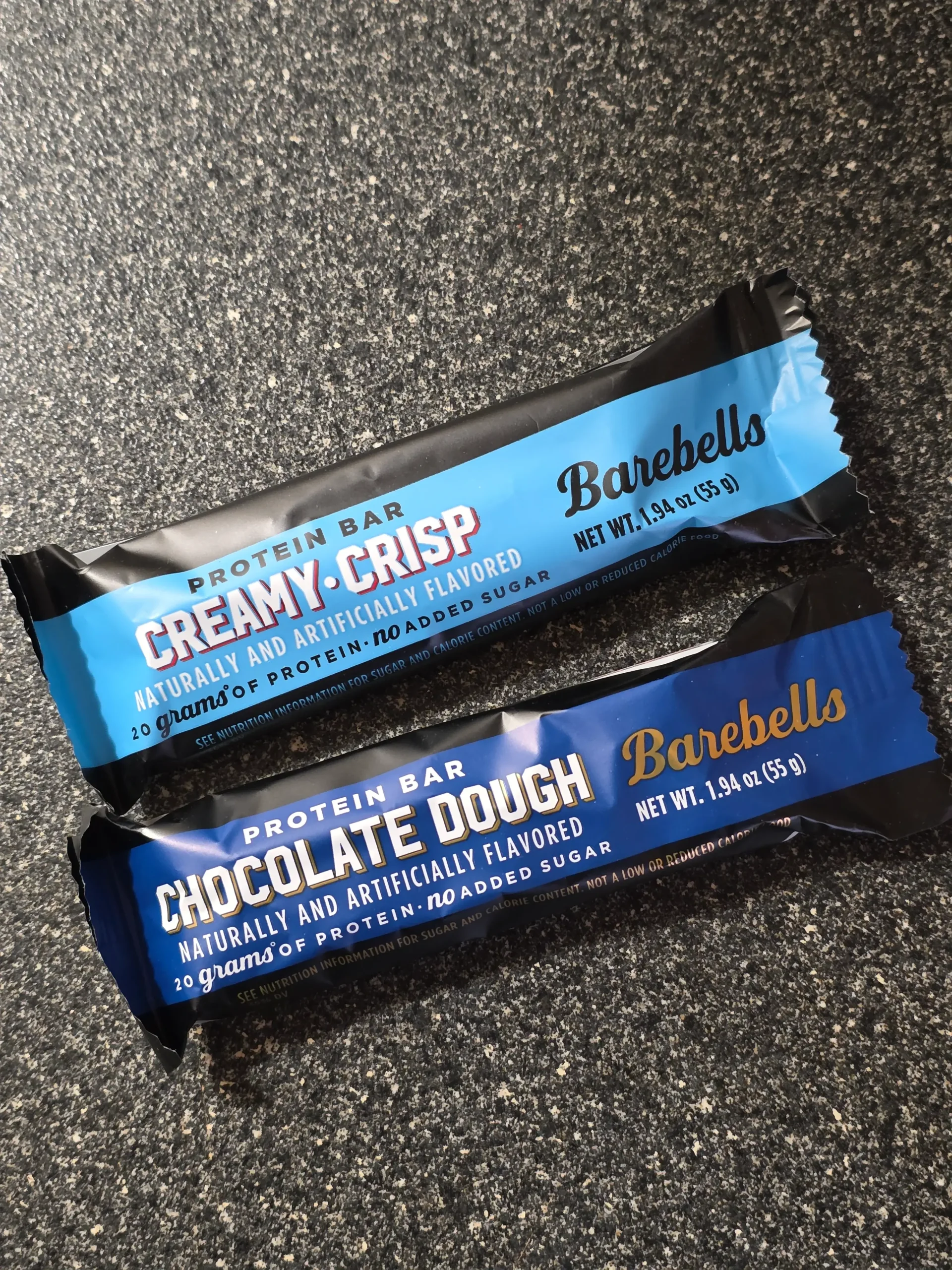 Barebells Creamy crisp and chocolate dough protein bars.