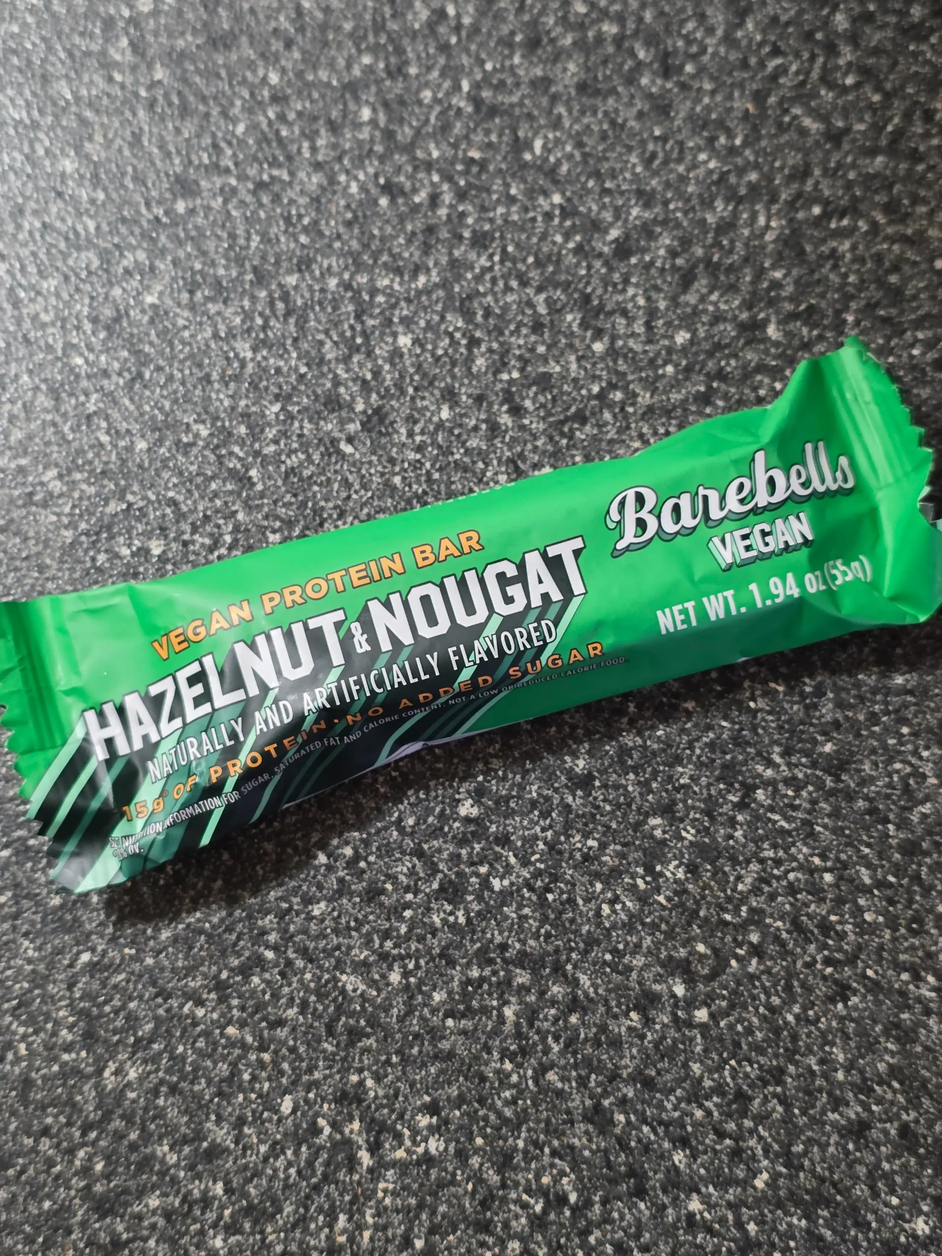Barebells Vegan Hazelnut Nougat Protein bar.