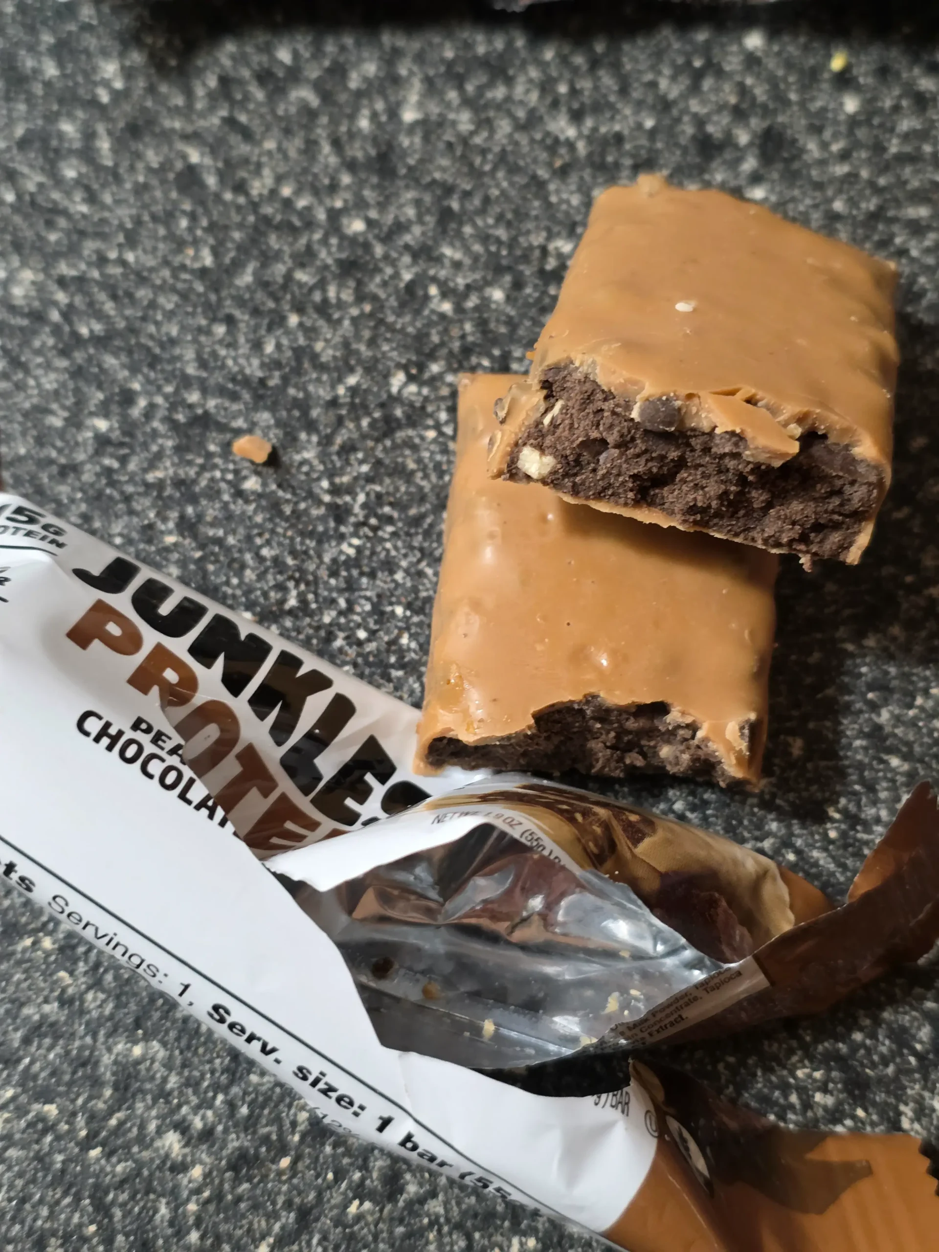 Junkless protein bars, Chocolate Peanut Butter, Birthday Cake, Chocolate Chip Cookie Dough, and Peanut Butter Chocolate Brownie.