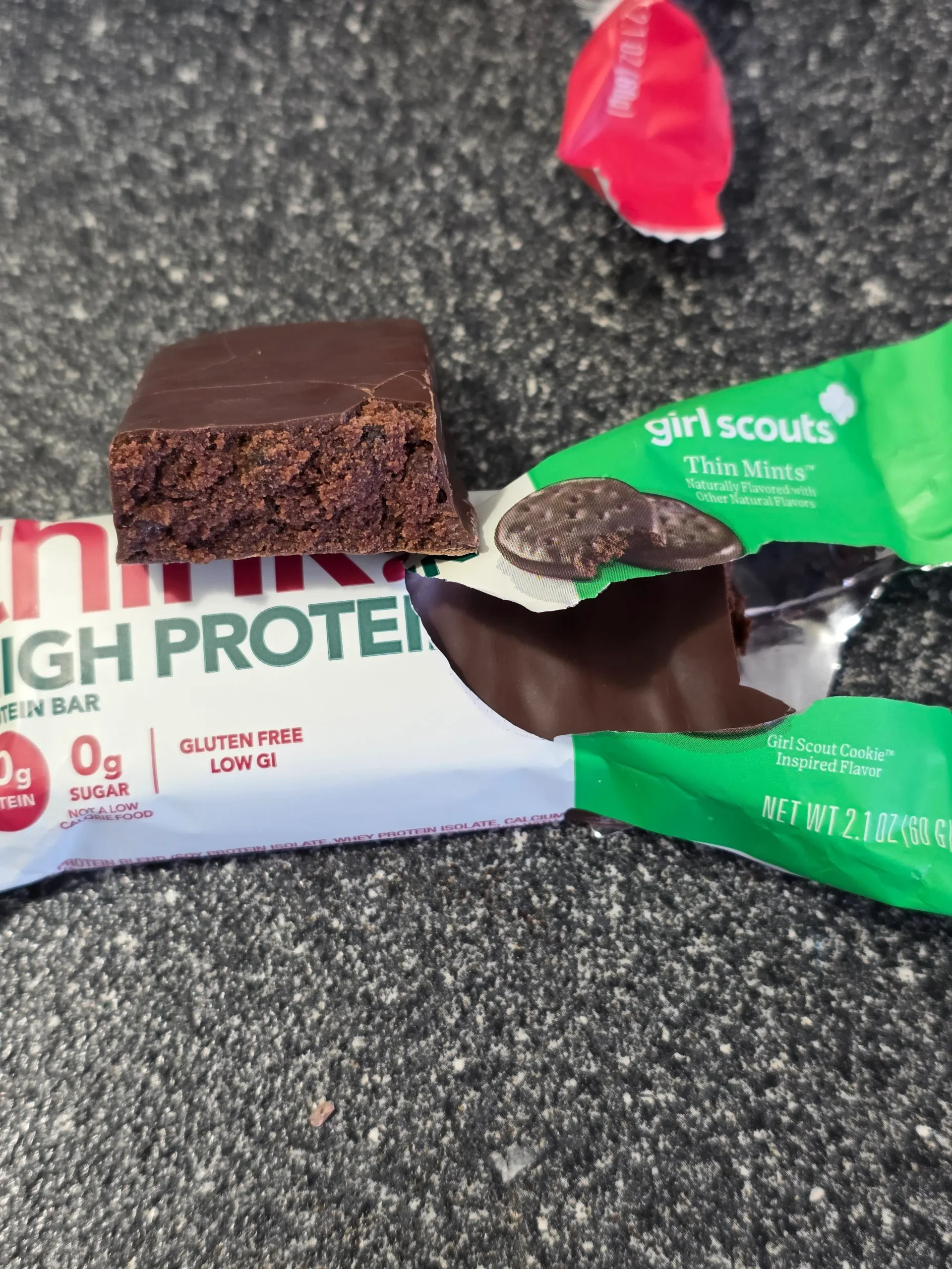 think! Think Protein Bars Girl Scouts Thin Mints, Chunky Peanut Butter, Lemon Delight, Cookies & Creme, White Chocolate, and Creamy Peanut Butter.