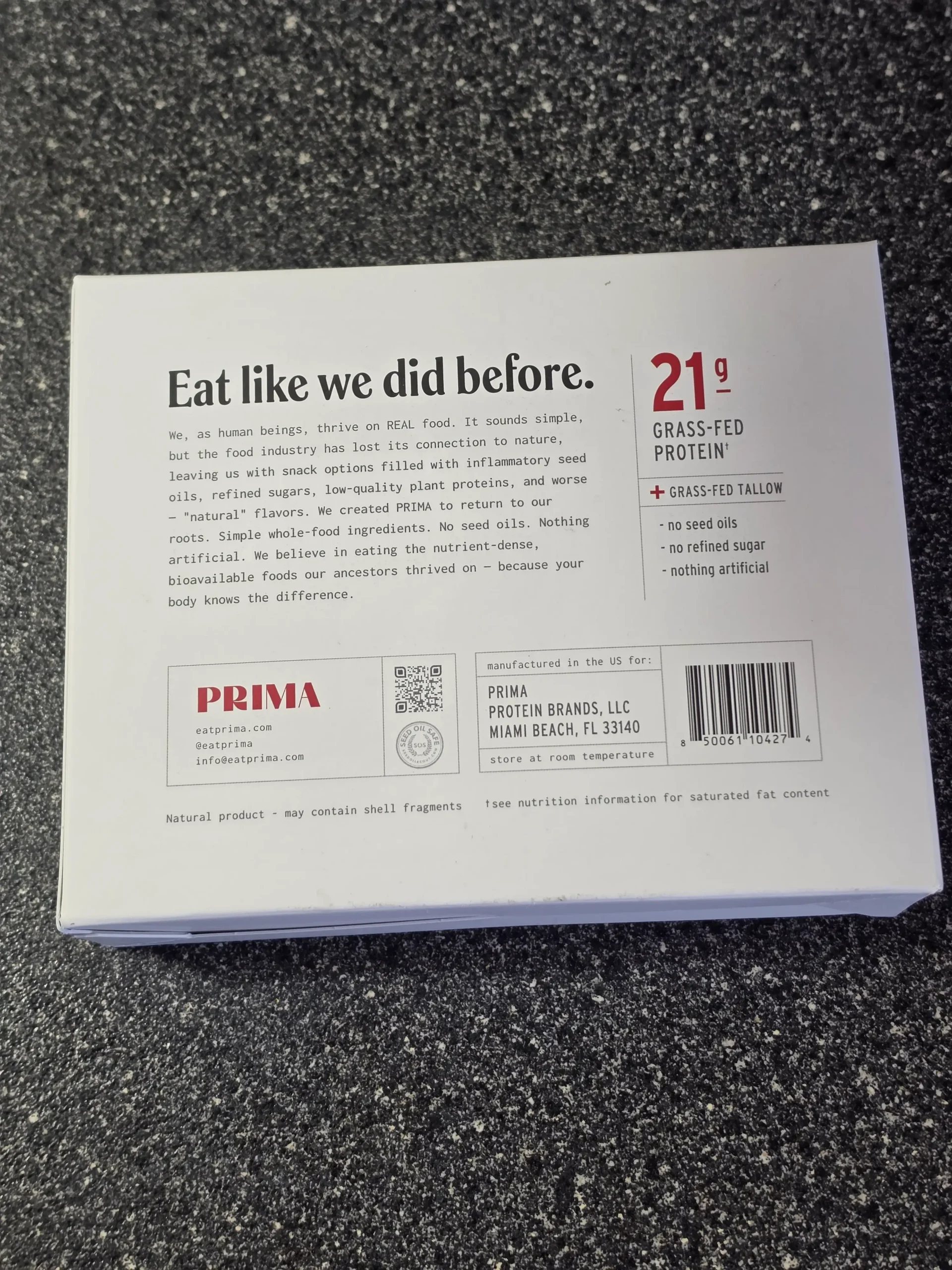PRIMA Ancestral Protein Bar Variety Pack, Mocha, Cacao, Salted Caramel, and Cookie Dough.