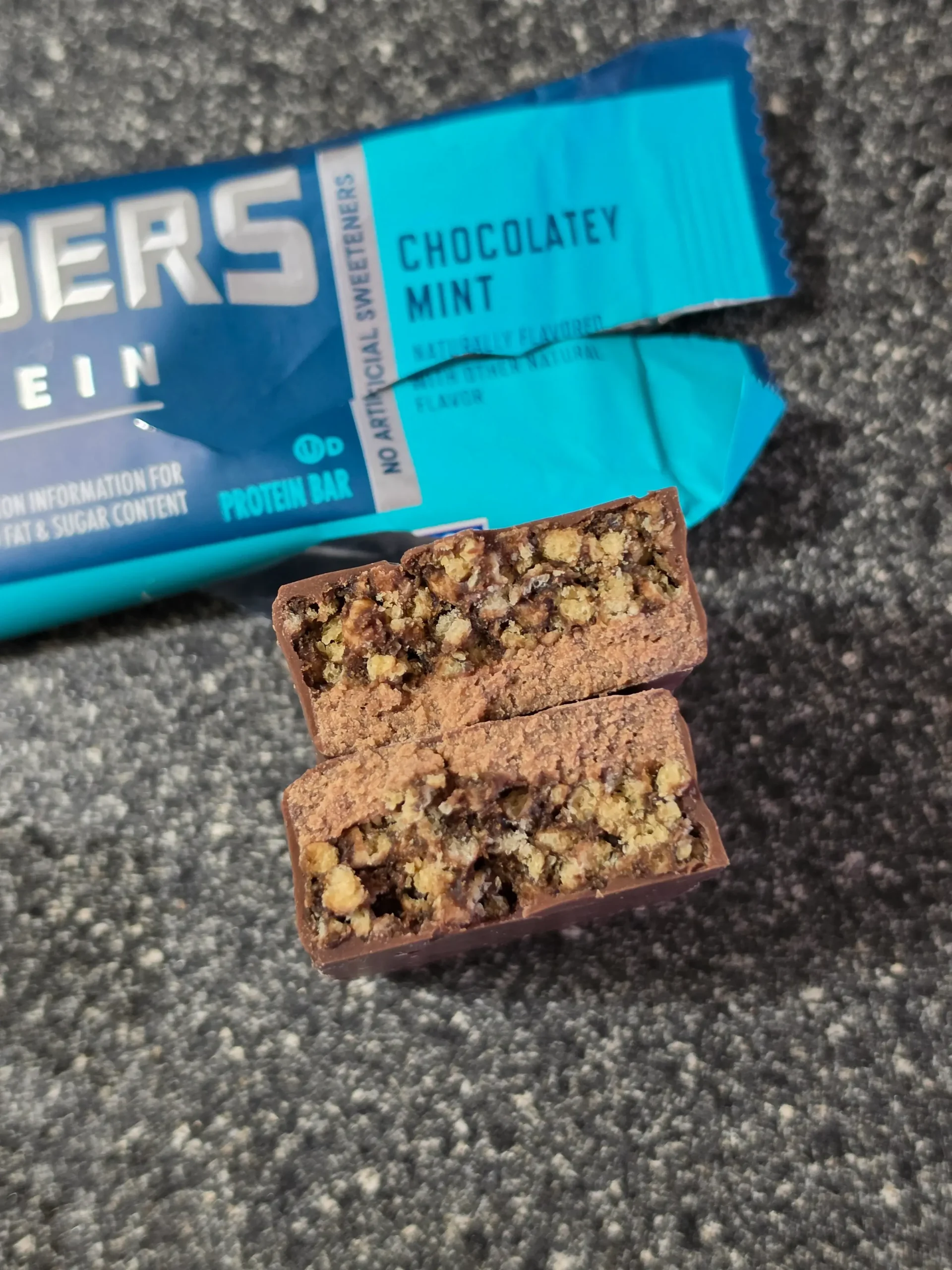 CLIF Builders Protein Bars: Chocolatey Mint and Chocolatey Peanut Butter.