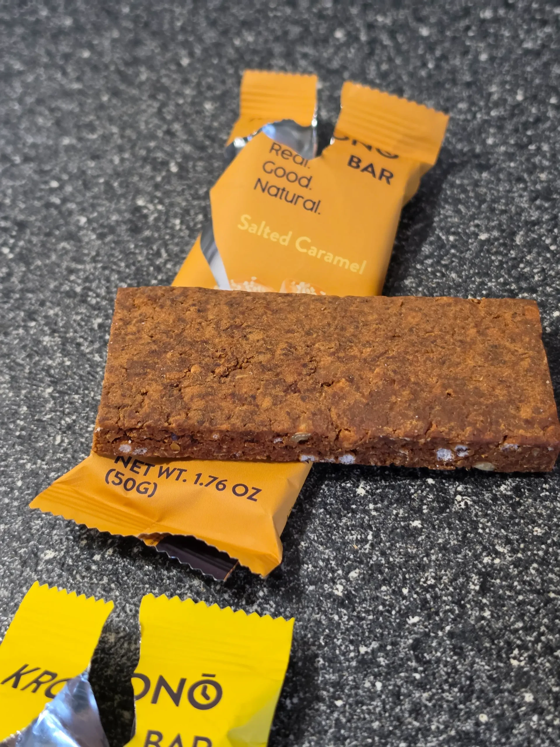 Krono Protein Bar, Brownie, Salted Caramel, and Chocolate & Banana.