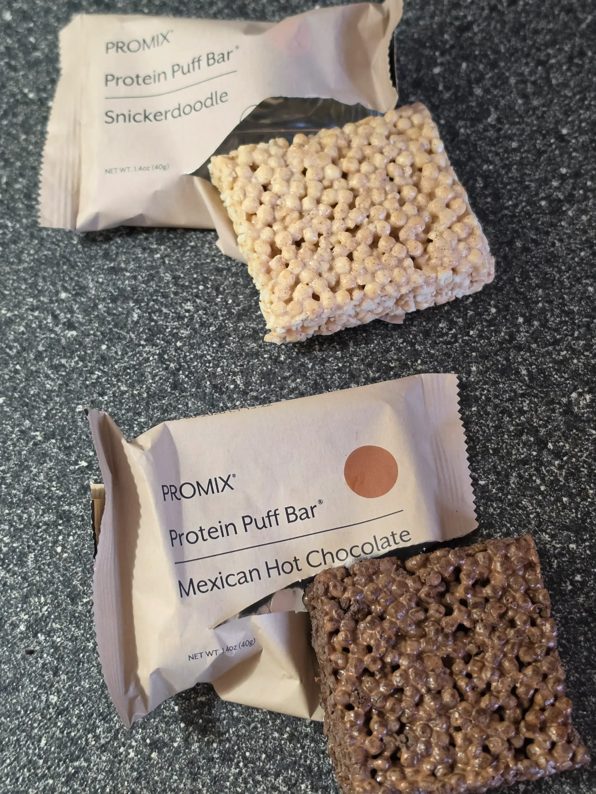 Promix Protein Puff Bar, Coconut, Birthday Cake, Banana Bread, Snickerdoodle, Mexican Hot Chocolate, and Matcha.