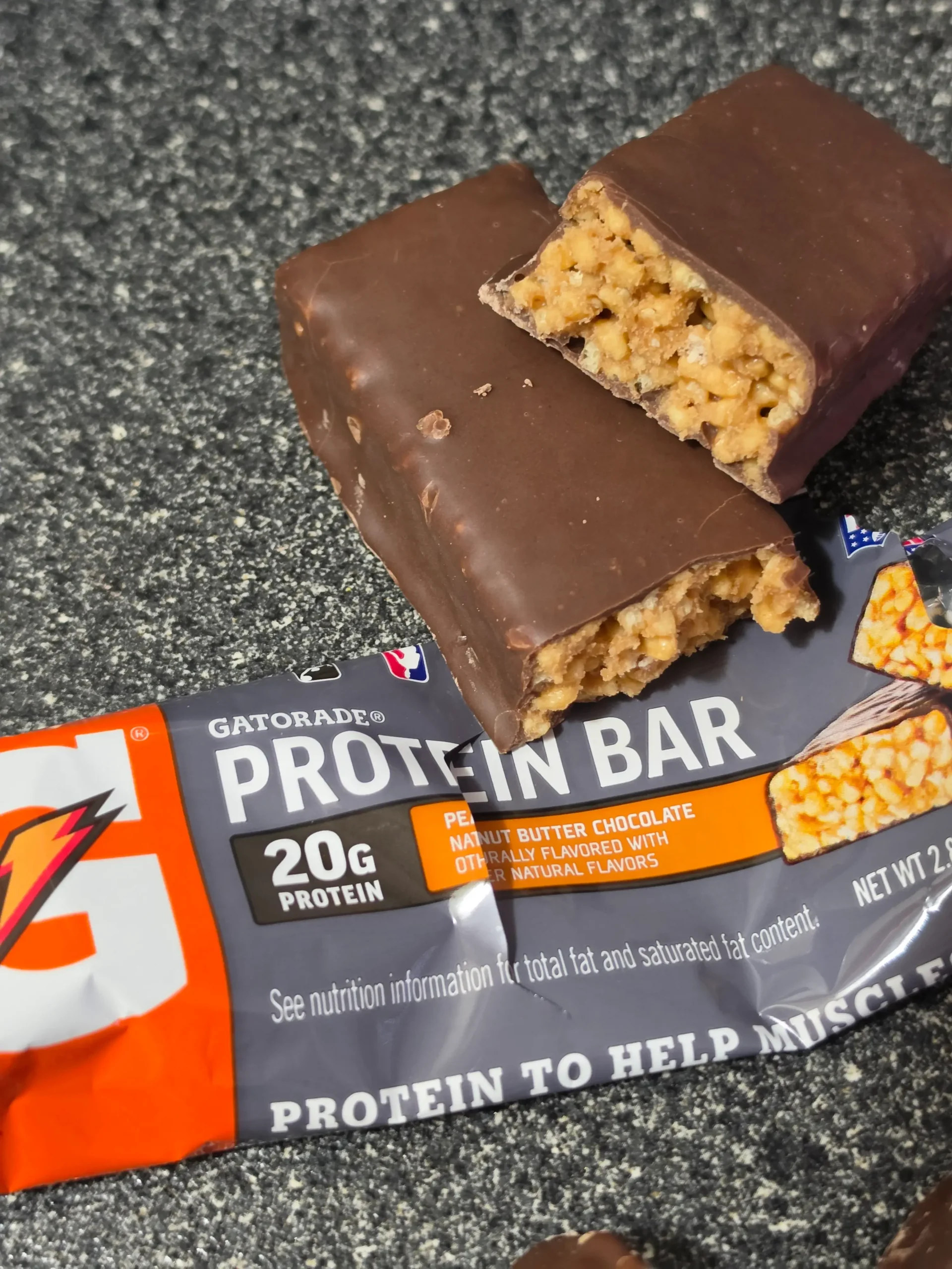 Gaterade Protein Bars: Peanut Butter Chocolate, Cookies and Creme, Chocolate Caramel, S'mores, and Chocolate Chip.