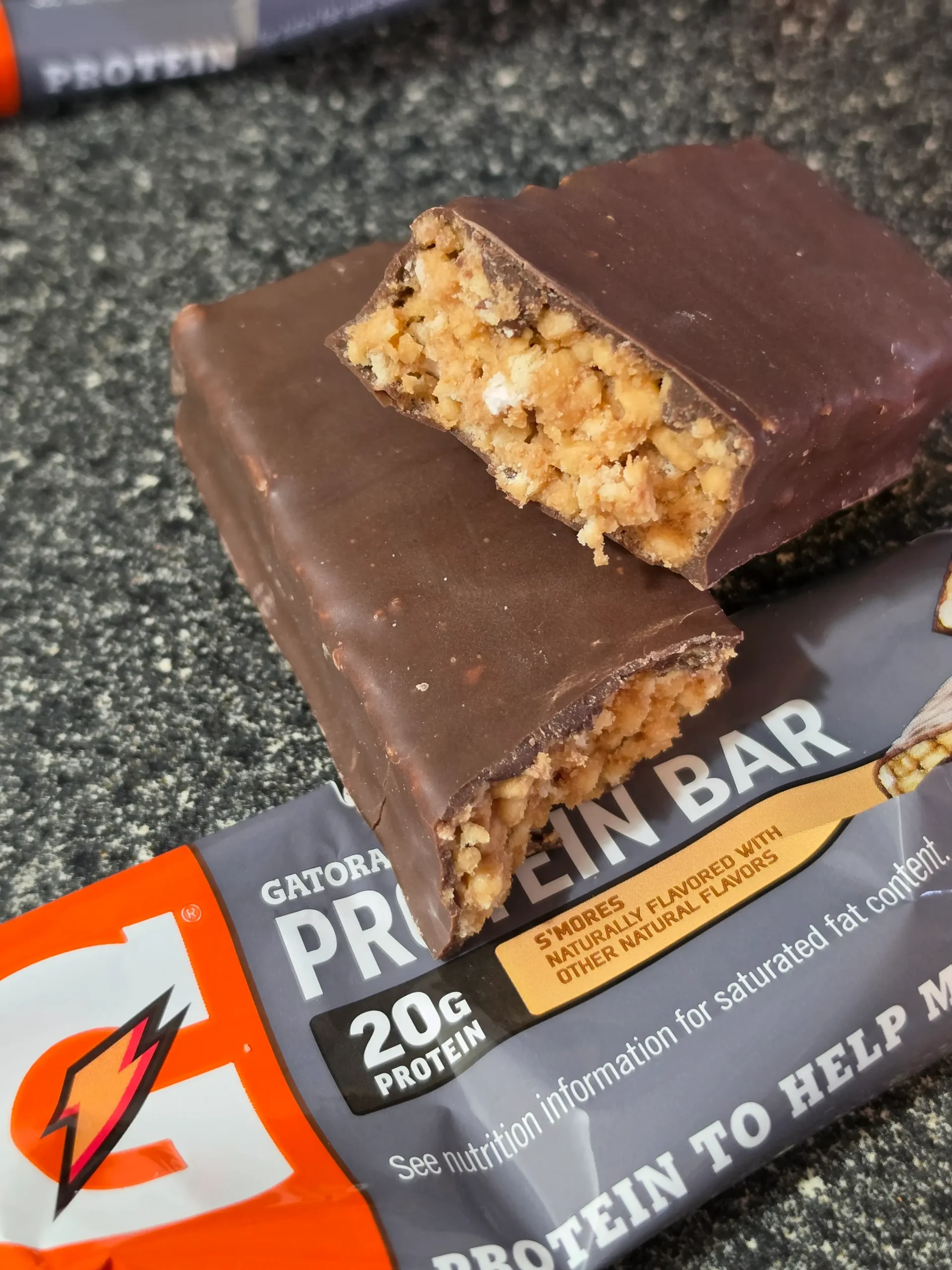 Gaterade Protein Bars: Peanut Butter Chocolate, Cookies and Creme, Chocolate Caramel, S'mores, and Chocolate Chip.