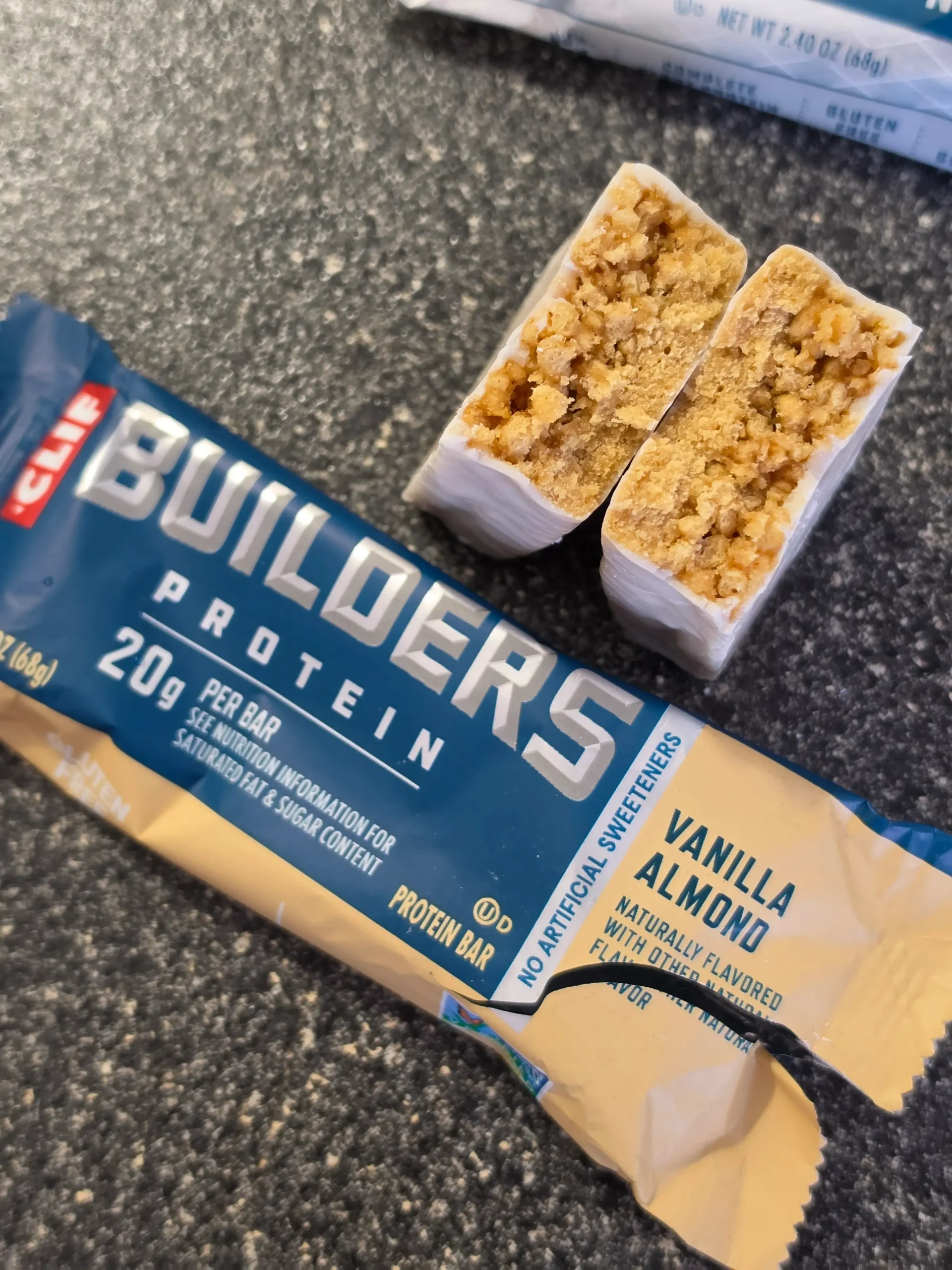 CLIF Builders Protein Bar Cookies 'N Cream and Vanilla Almond.