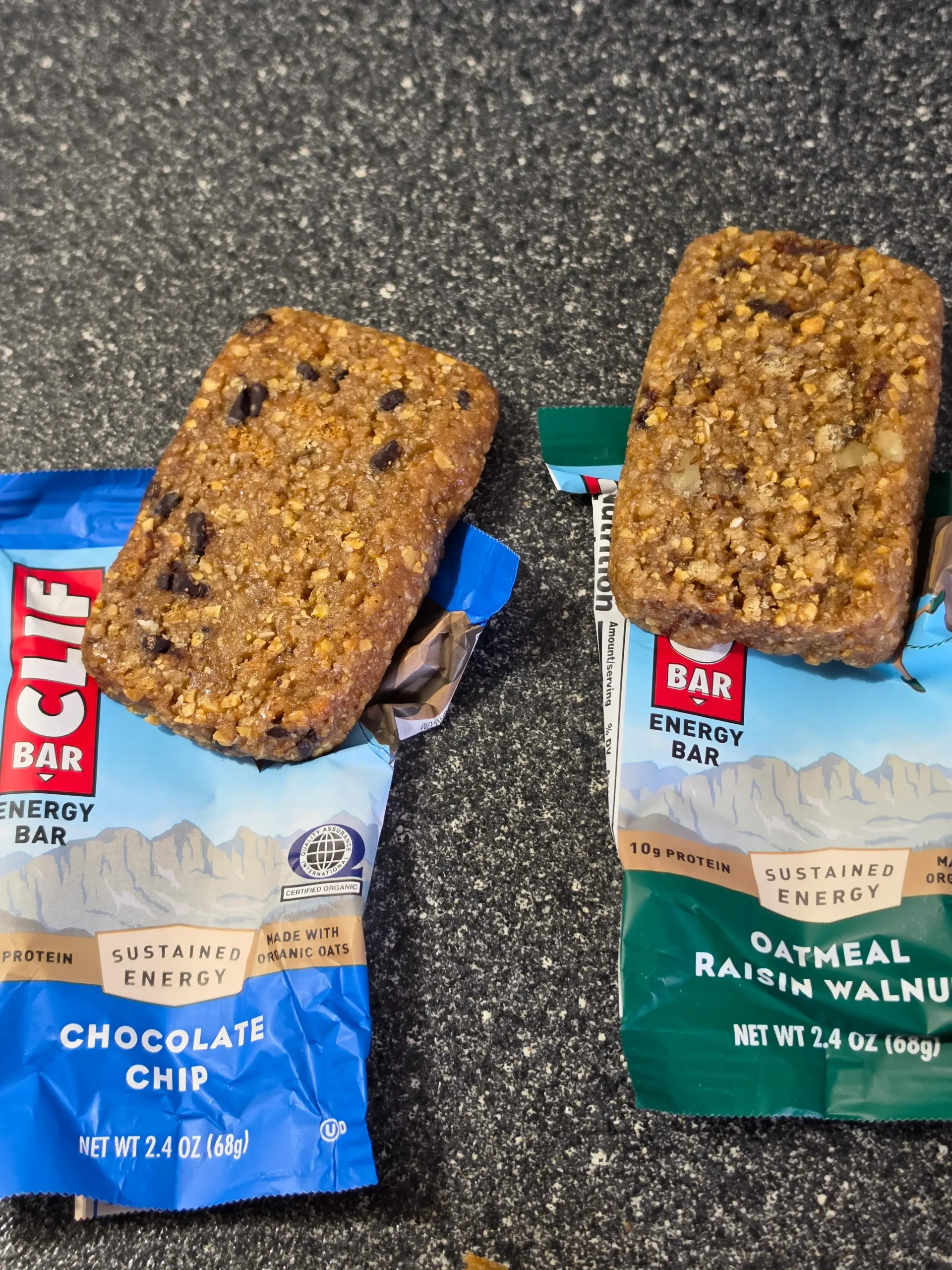 CLIF Protein Energy Bars, Chocolate Chip, Oatmeal Raisin Walnut, Crunchy Peanut Butter, Peanut Butter Banana, and White Chocolate Macadamia Nut.