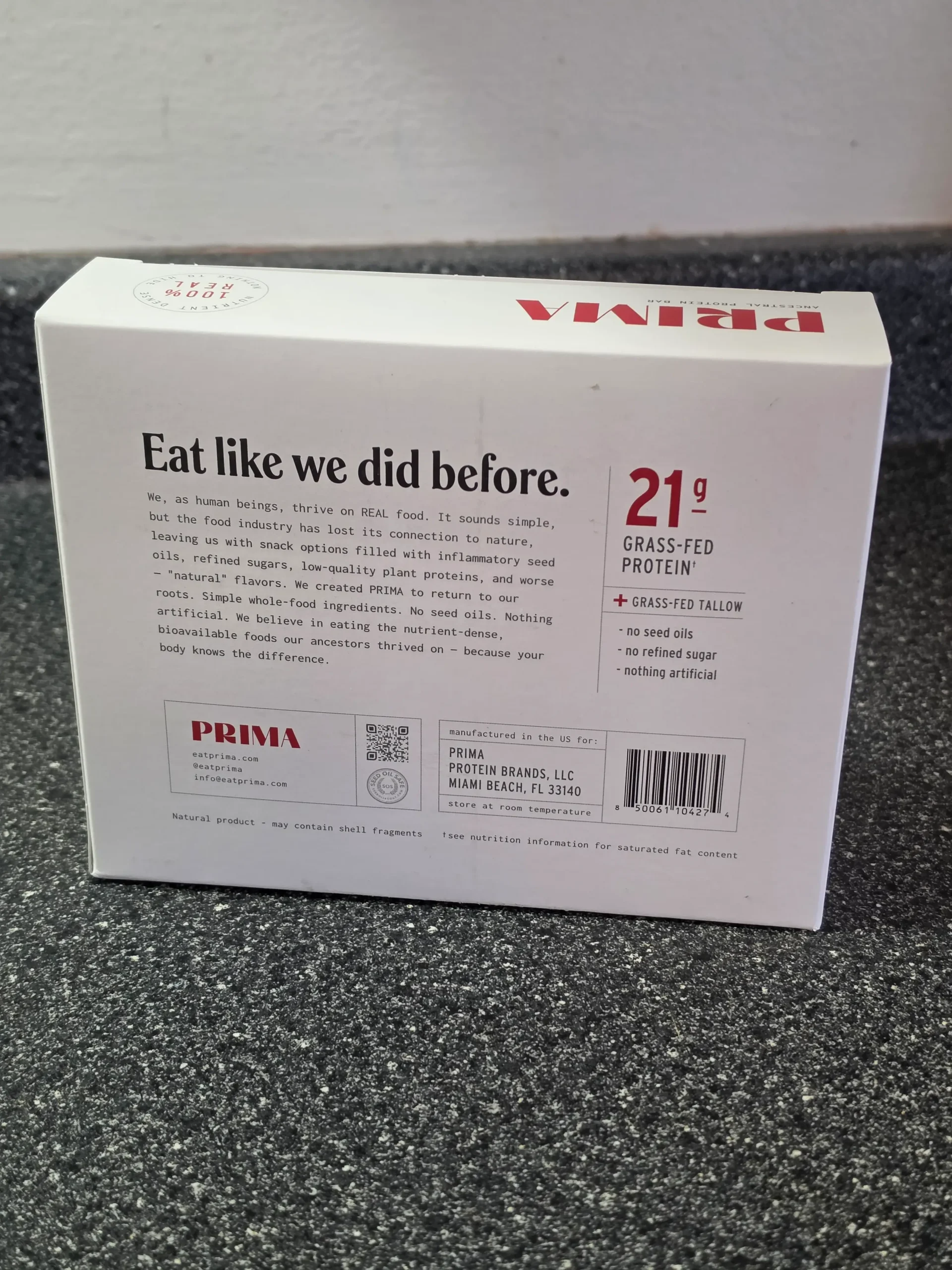 PRIMA Ancestral Protein Bar Variety Pack, Mocha, Cacao, Salted Caramel, and Cookie Dough.