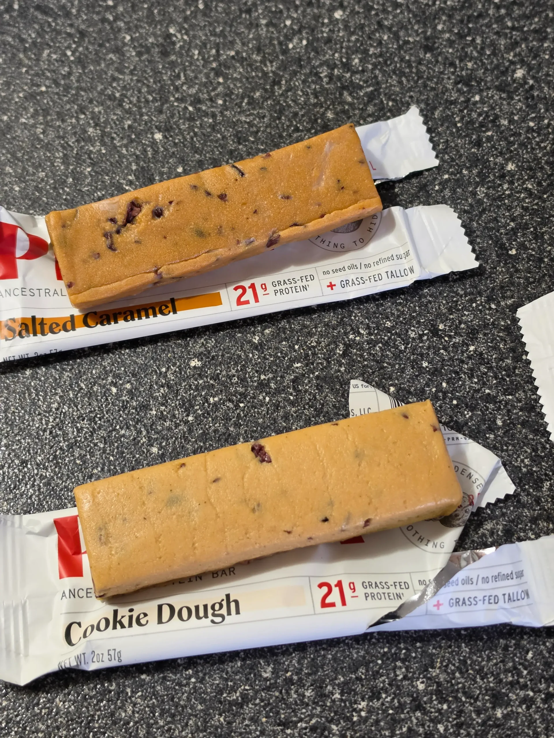 PRIMA Ancestral Protein Bar Variety Pack, Mocha, Cacao, Salted Caramel, and Cookie Dough.