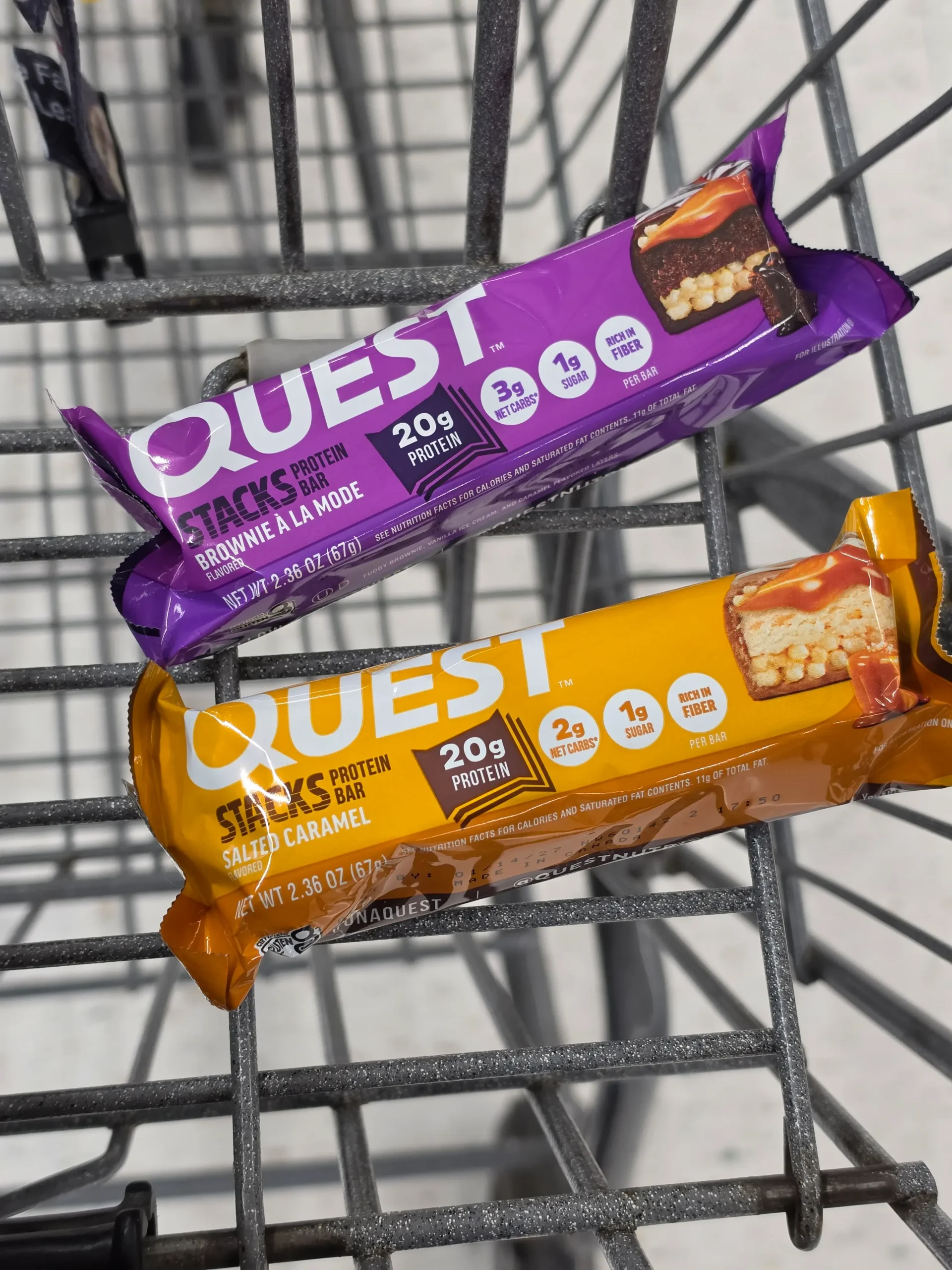 Quest Stacks Protein Bar Salted Caramel and Brownie a la Mode.