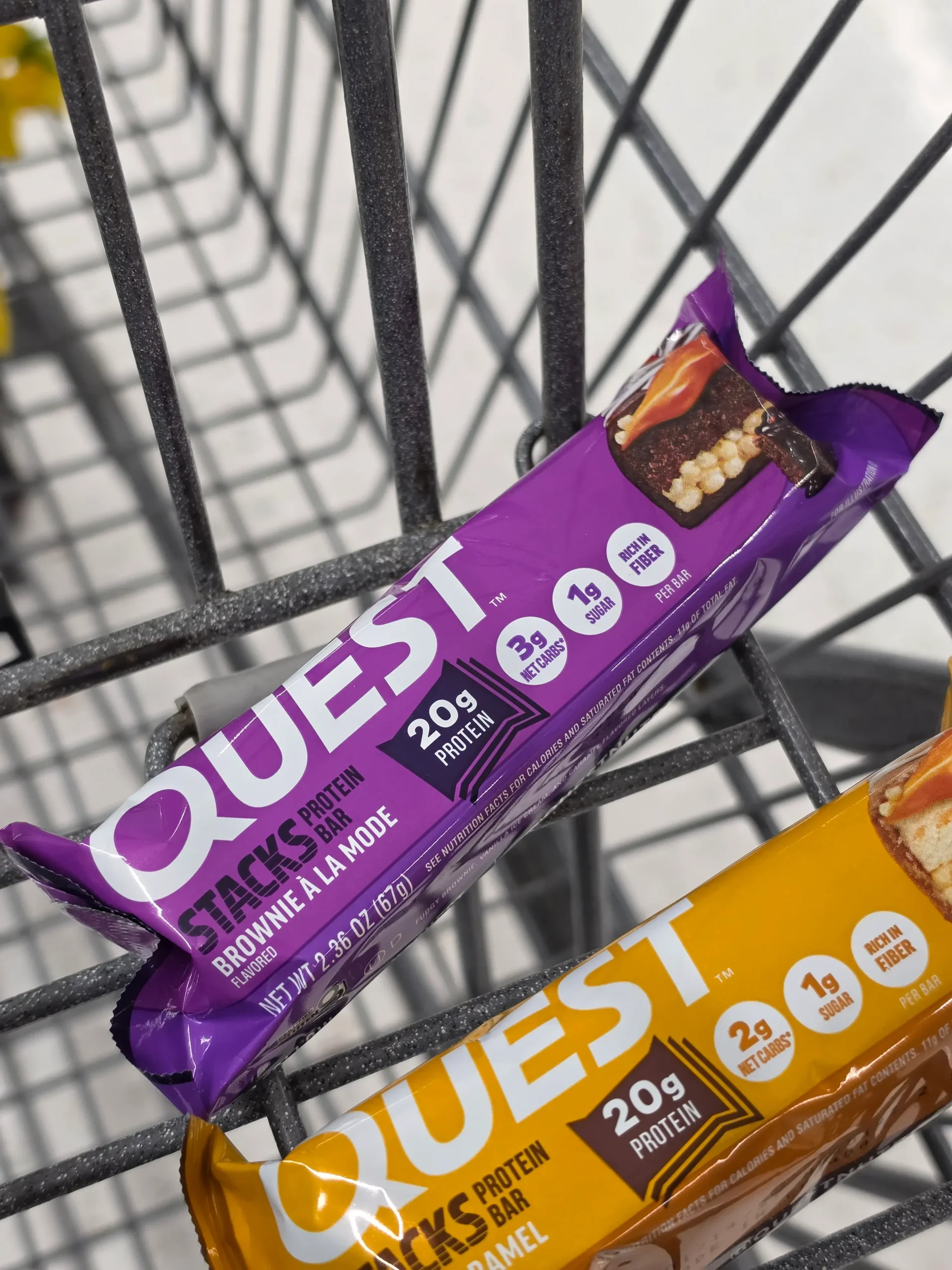 Quest Stacks Protein Bar Salted Caramel and Brownie a la Mode.