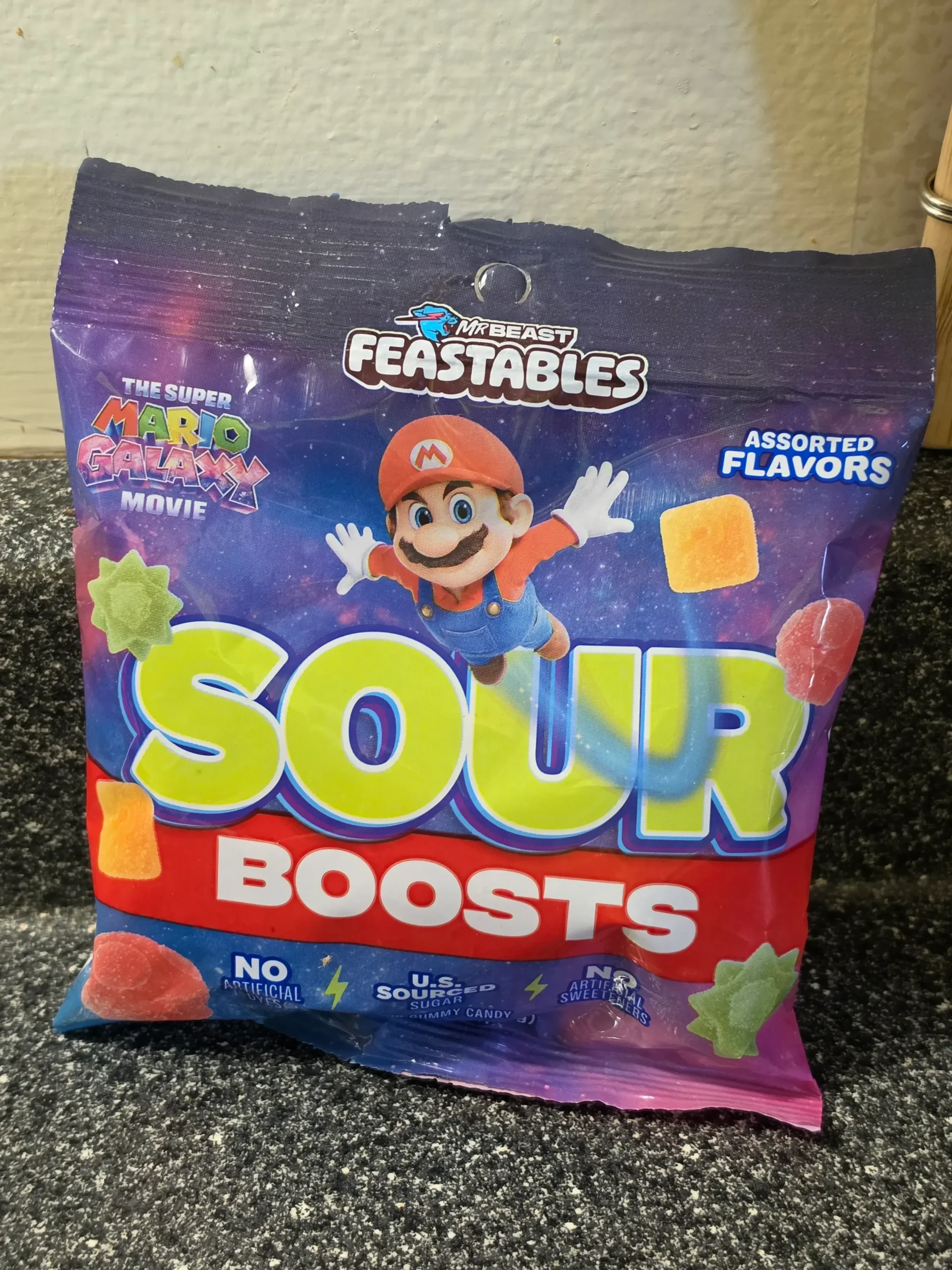 Mr. Beast Featables The Super Mario Galaxy Movie Sour Boosts.