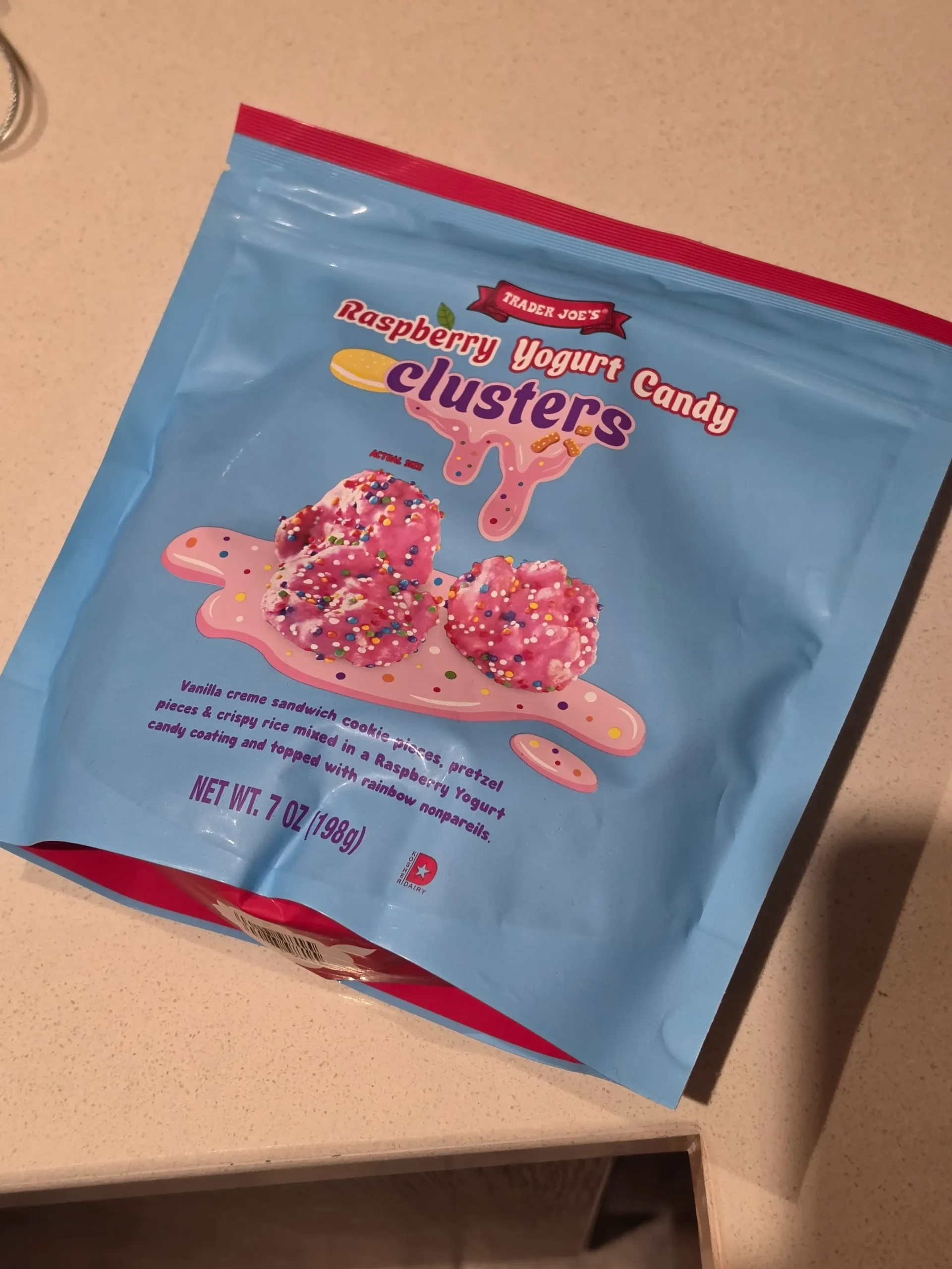 Trader Joe's Raspberry Yogurt Candy Clusters.