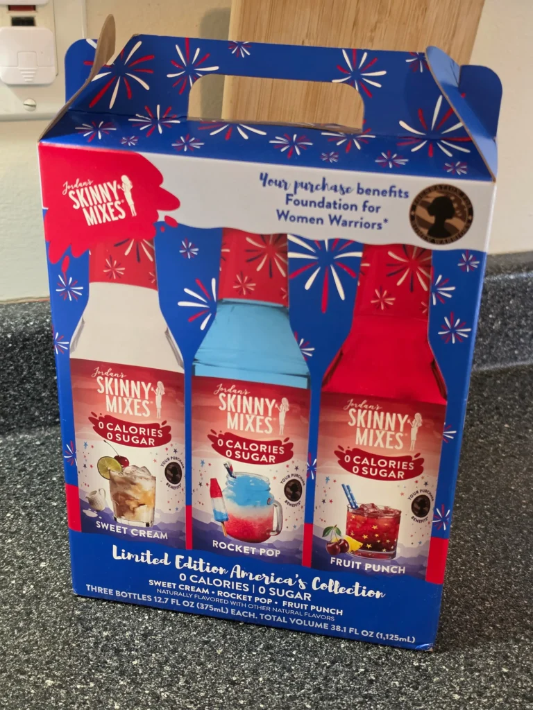 Jordan's Skinny Mixes America's Collection Sweet Cream, Rocket Pop, and Fruit Punch.