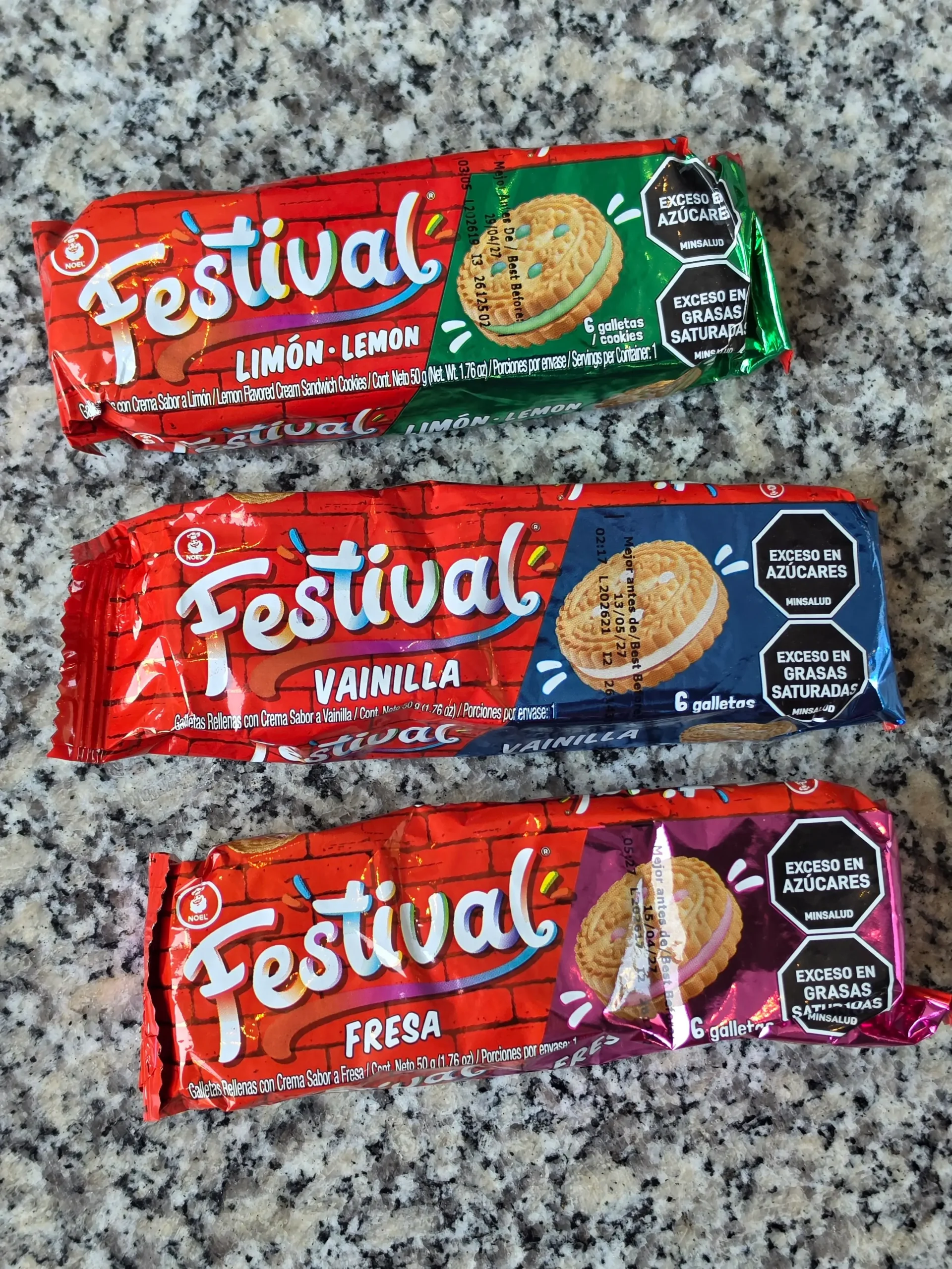 Festival Limon, Vanilla, and Fresa.