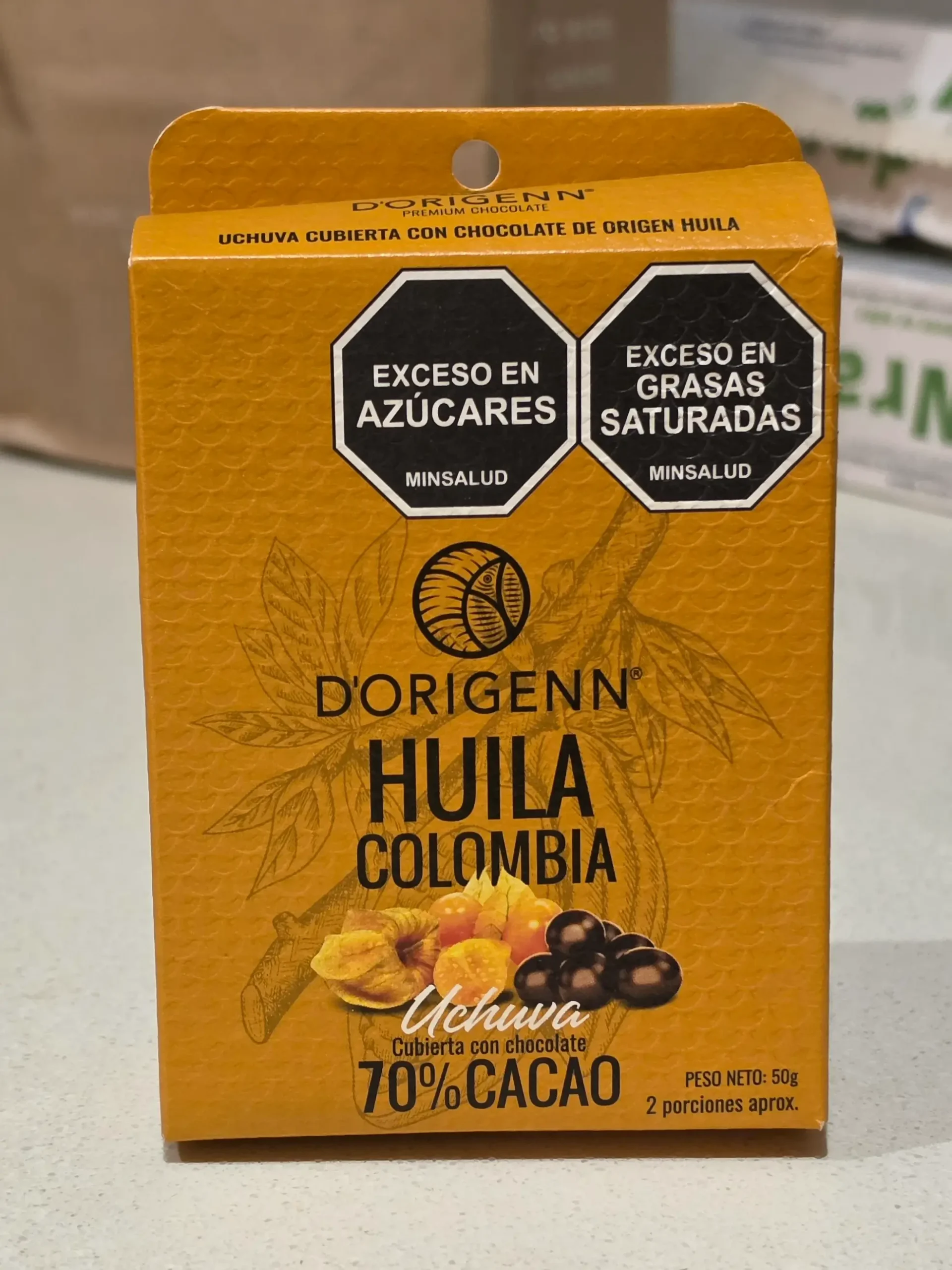 Dorigenn Huila Colombia 70% Cacao Uchewa Cubierta Con Chocolate.