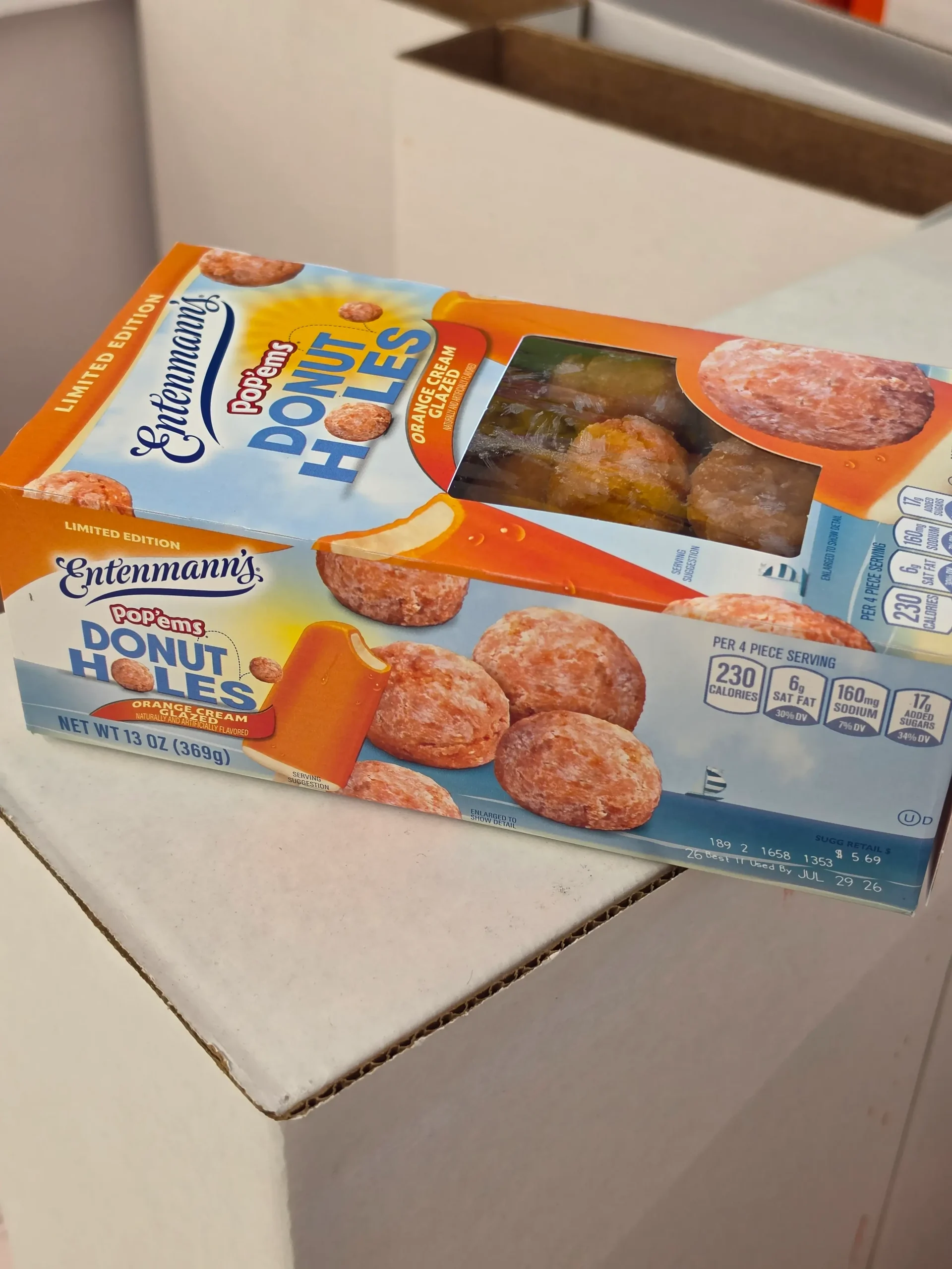 Entenmann's Pop'ems Orange Cream Glazed Donut Holes.
