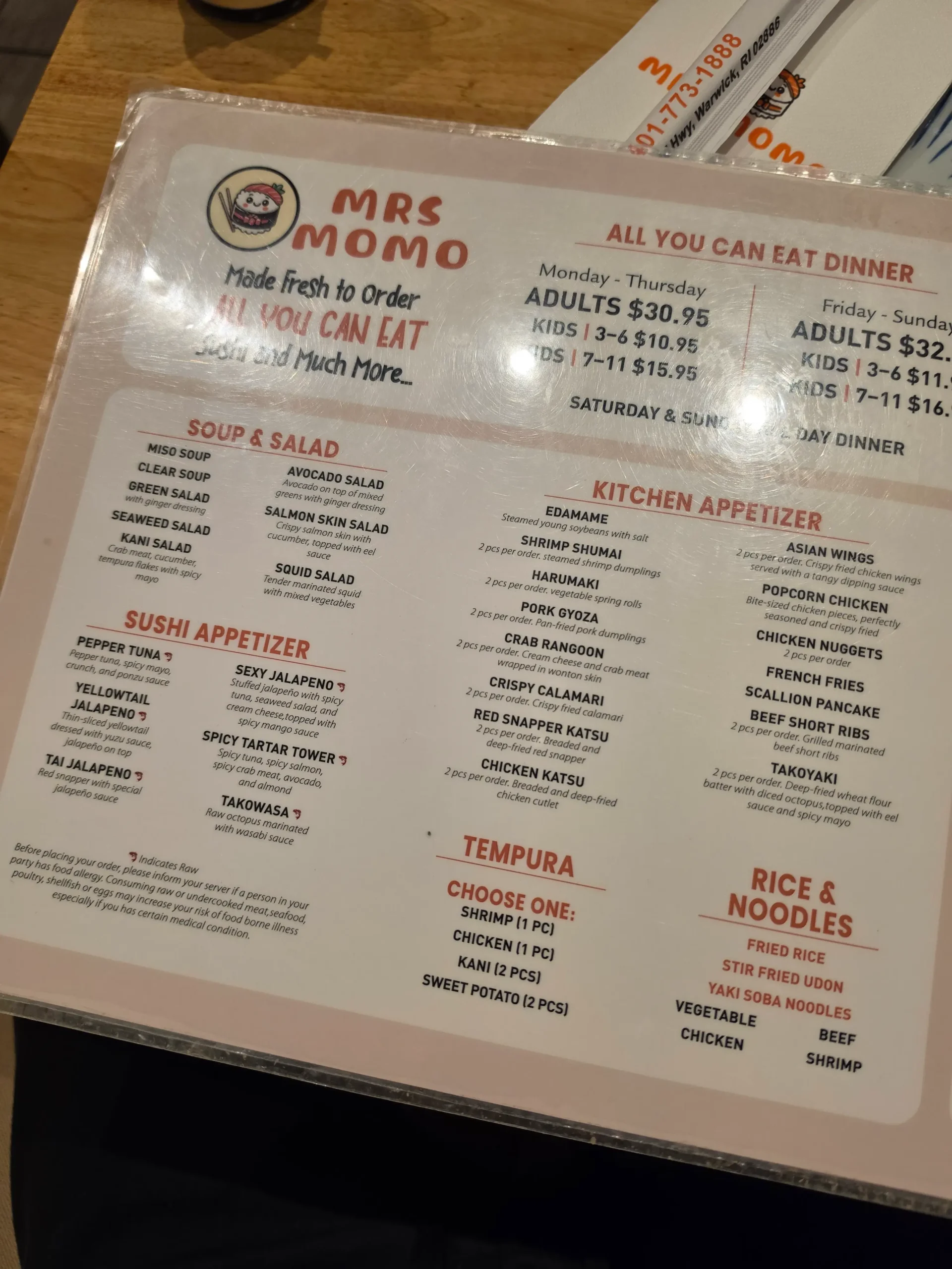 Mrs. Momo all you can eat sushi buffet food in Warwick, Rhode Island.