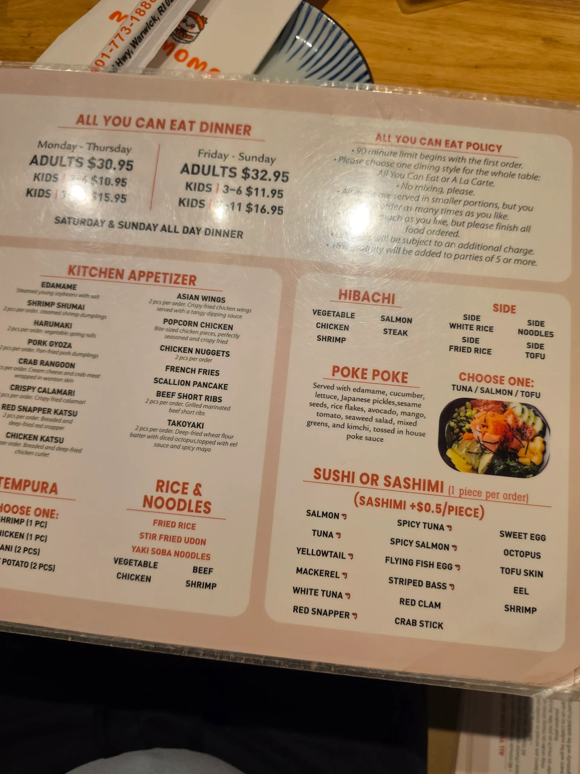 Mrs. Momo all you can eat sushi buffet food in Warwick, Rhode Island.