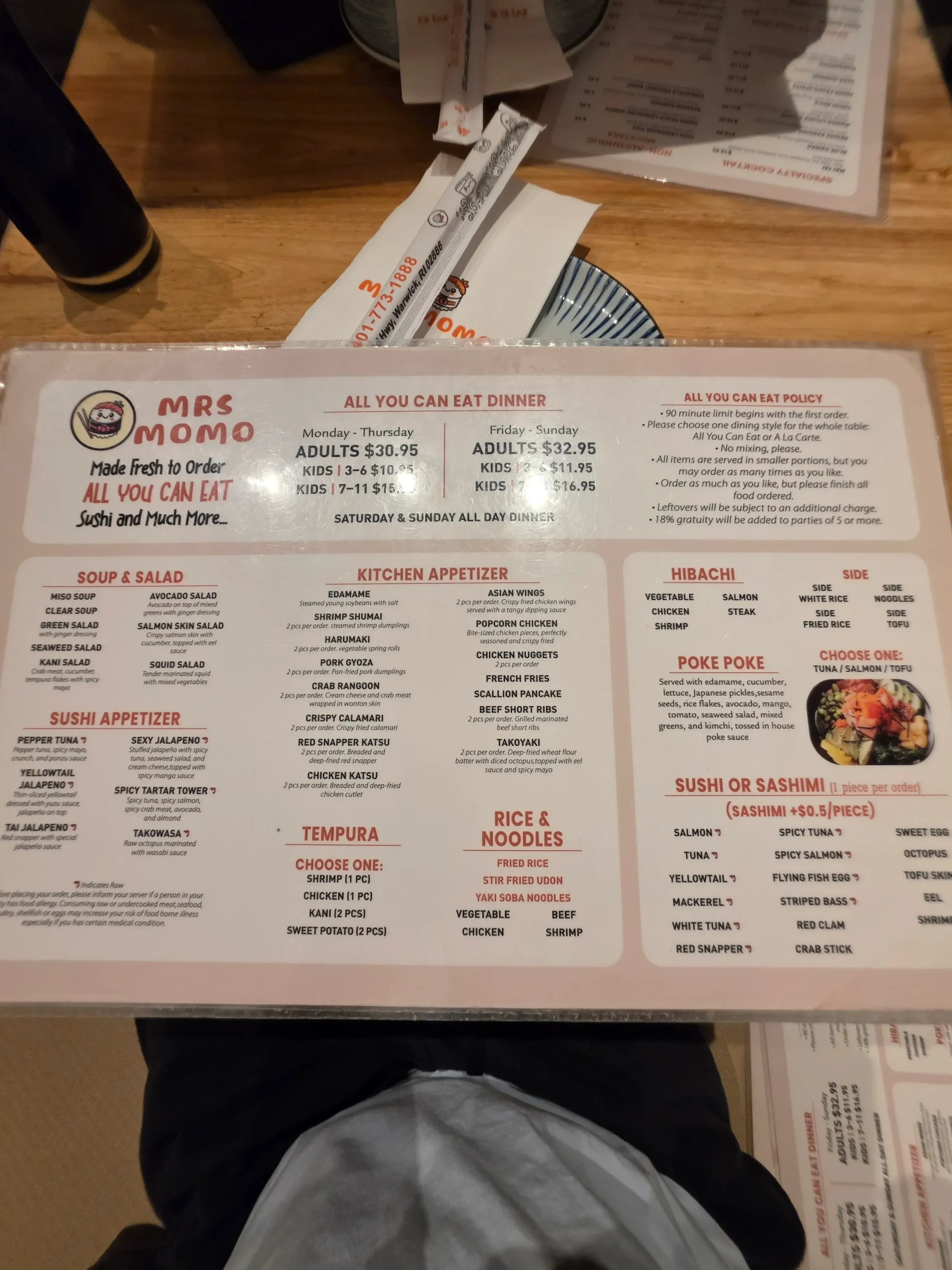 Mrs. Momo all you can eat sushi buffet food in Warwick, Rhode Island.