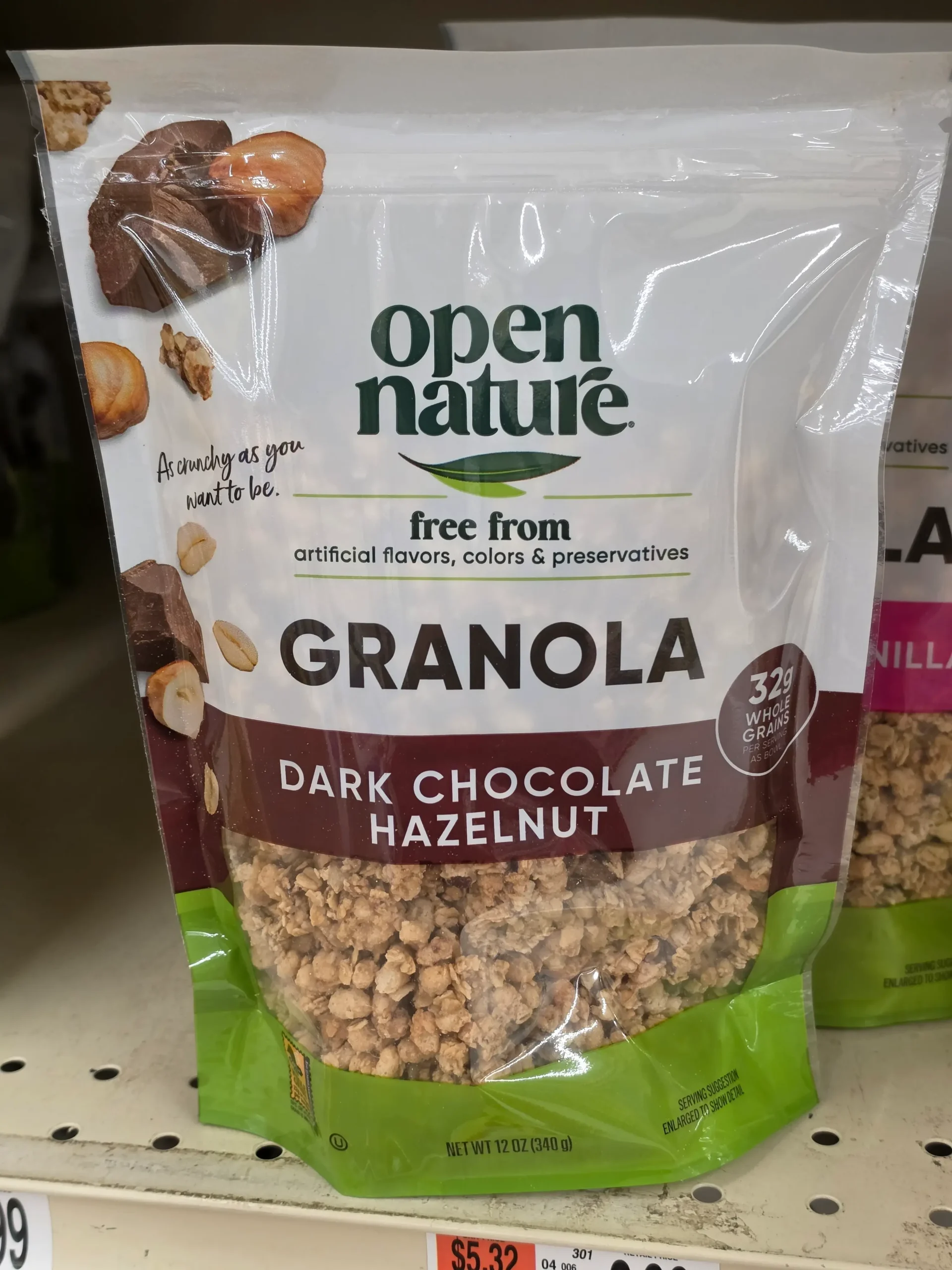Open Nature Dark Chocolate Hazelnut Granola.