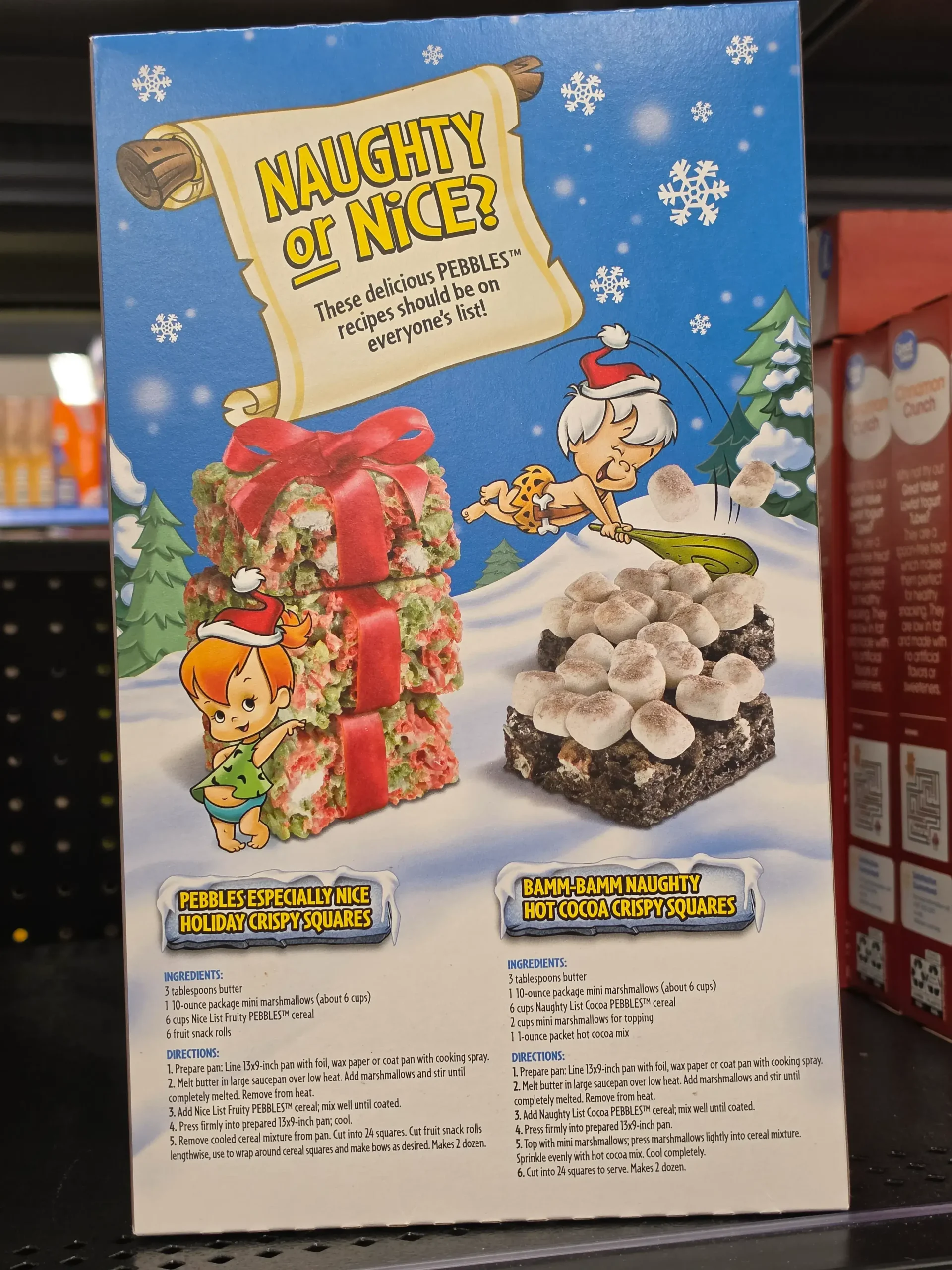 Naughty List Cocoa Pebbles with Marshmallows.